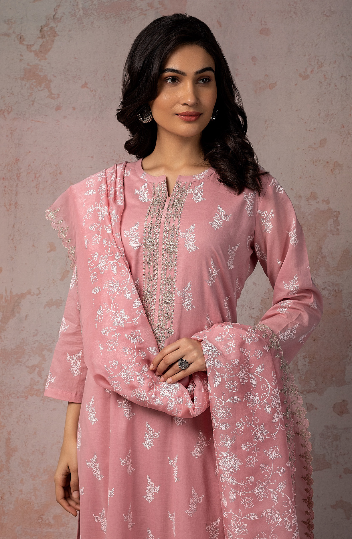 Pink Cotton Beautiful Zari Embroidered Salwar Kameez with Organza Dupatta - MIT1893