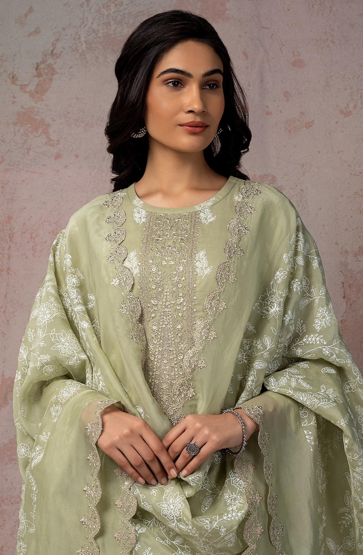 Mehndi Green Cotton Beautiful Zari Embroidered Salwar Kameez with Organza Dupatta - MIT1896