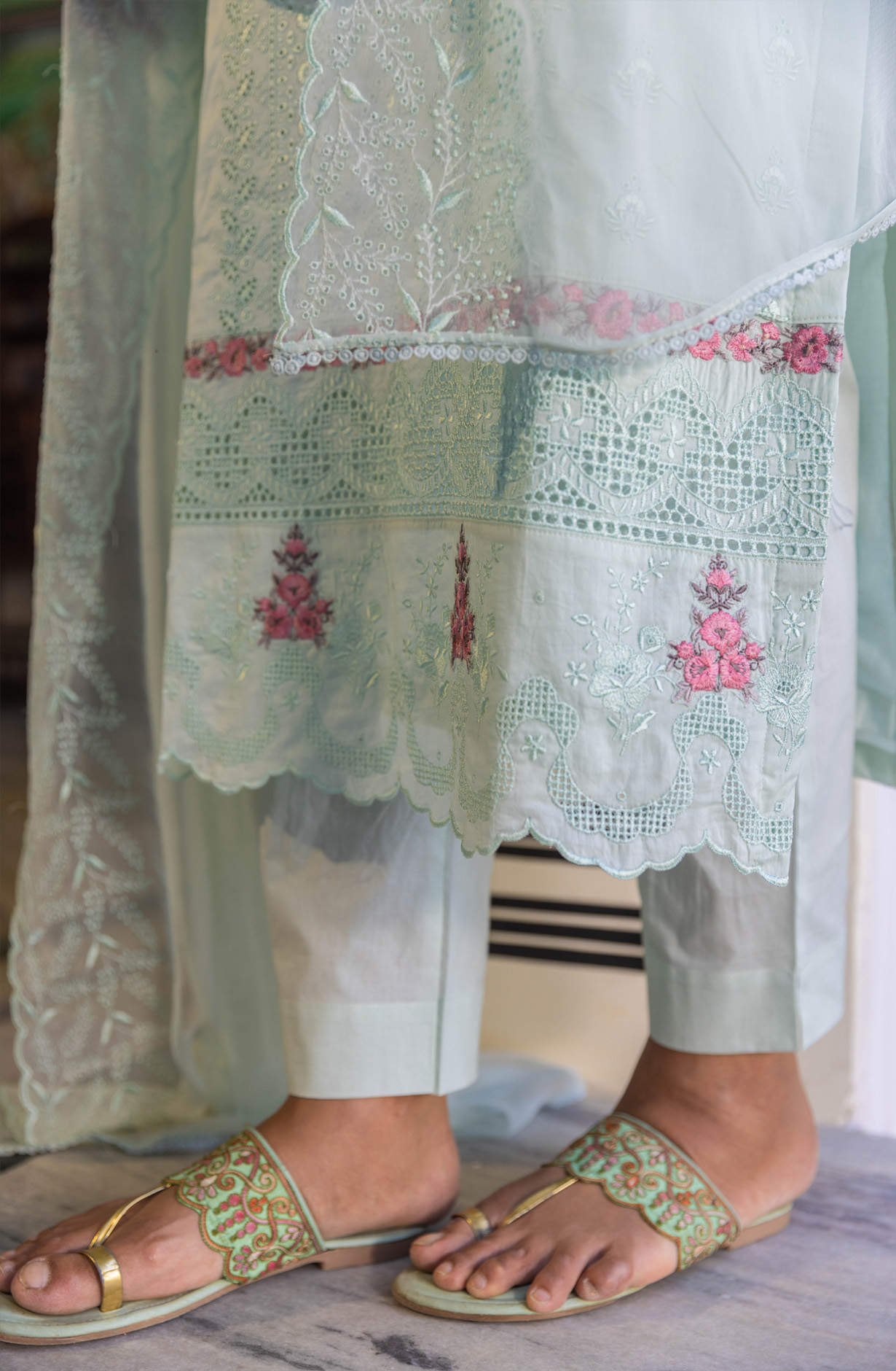 Sea Green Cotton Unstitched Embroidered Salwar Kameez - MIT1918