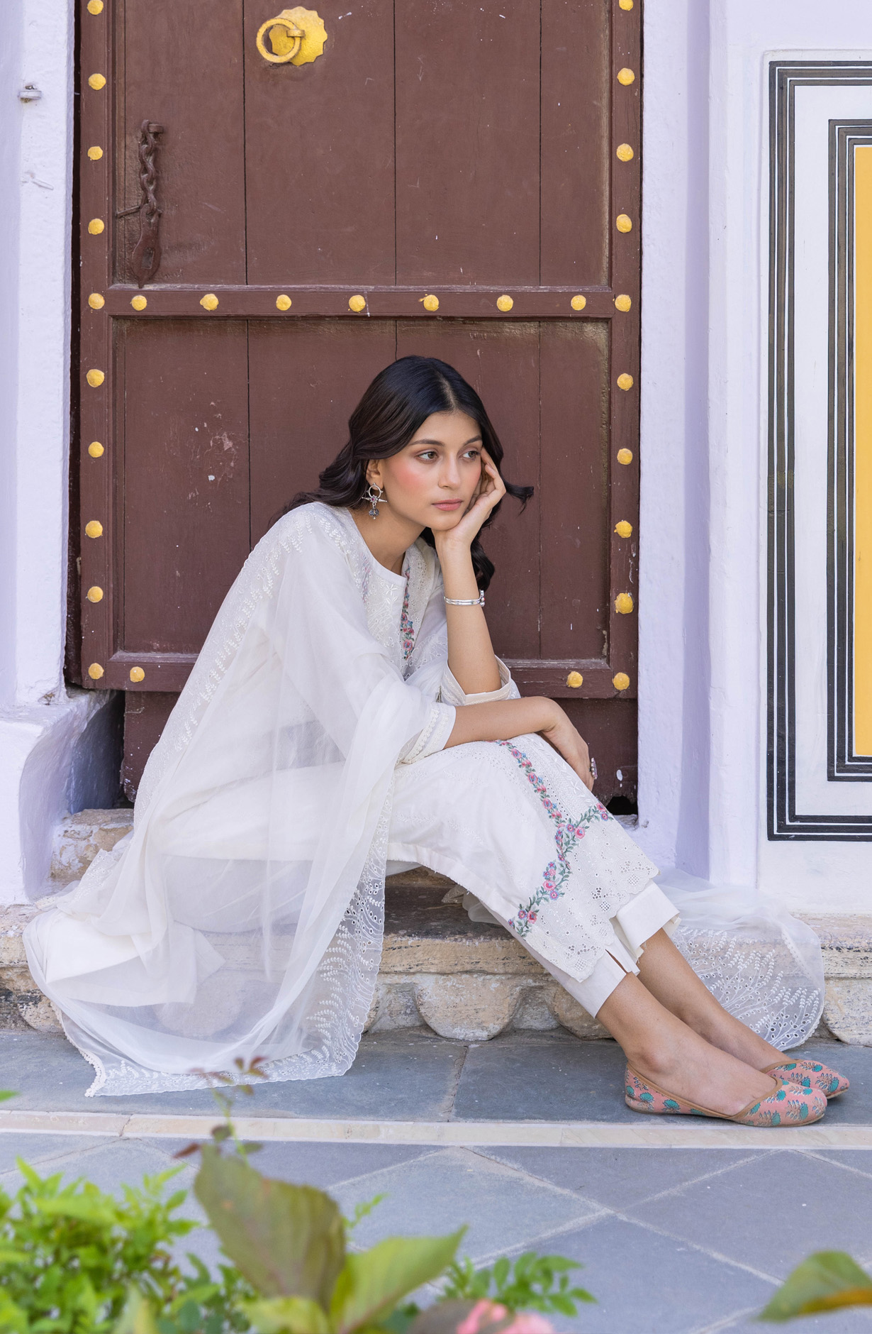 Cream Cotton Unstitched Embroidered Salwar Kameez - MIT1919