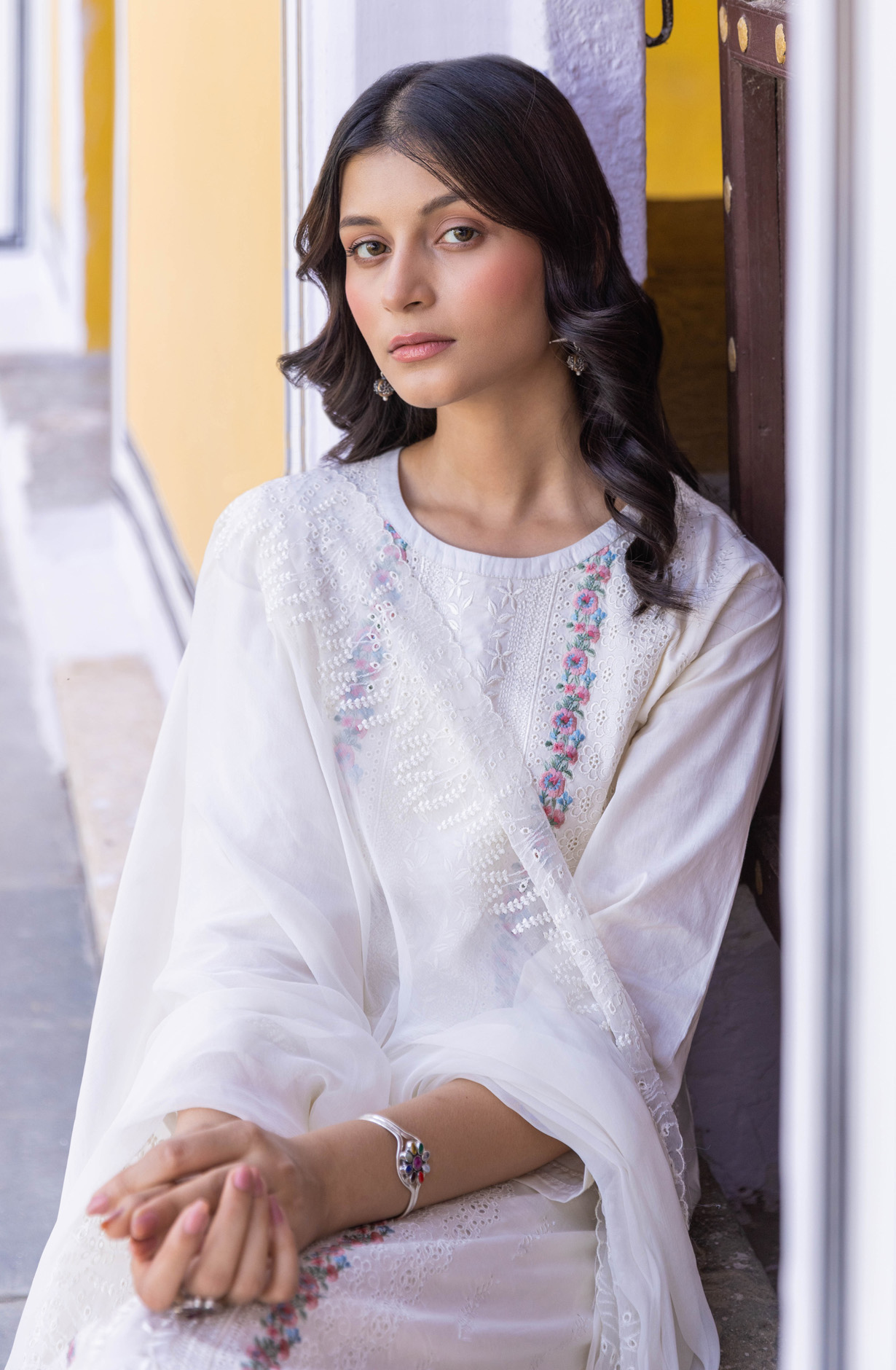 Cream Cotton Unstitched Embroidered Salwar Kameez - MIT1919