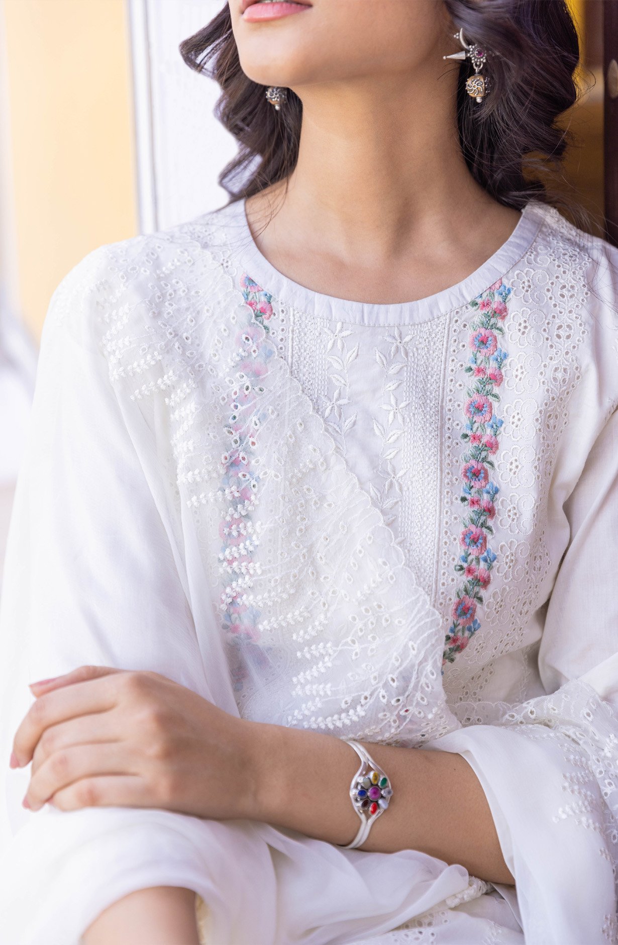 Cream Cotton Unstitched Embroidered Salwar Kameez - MIT1919