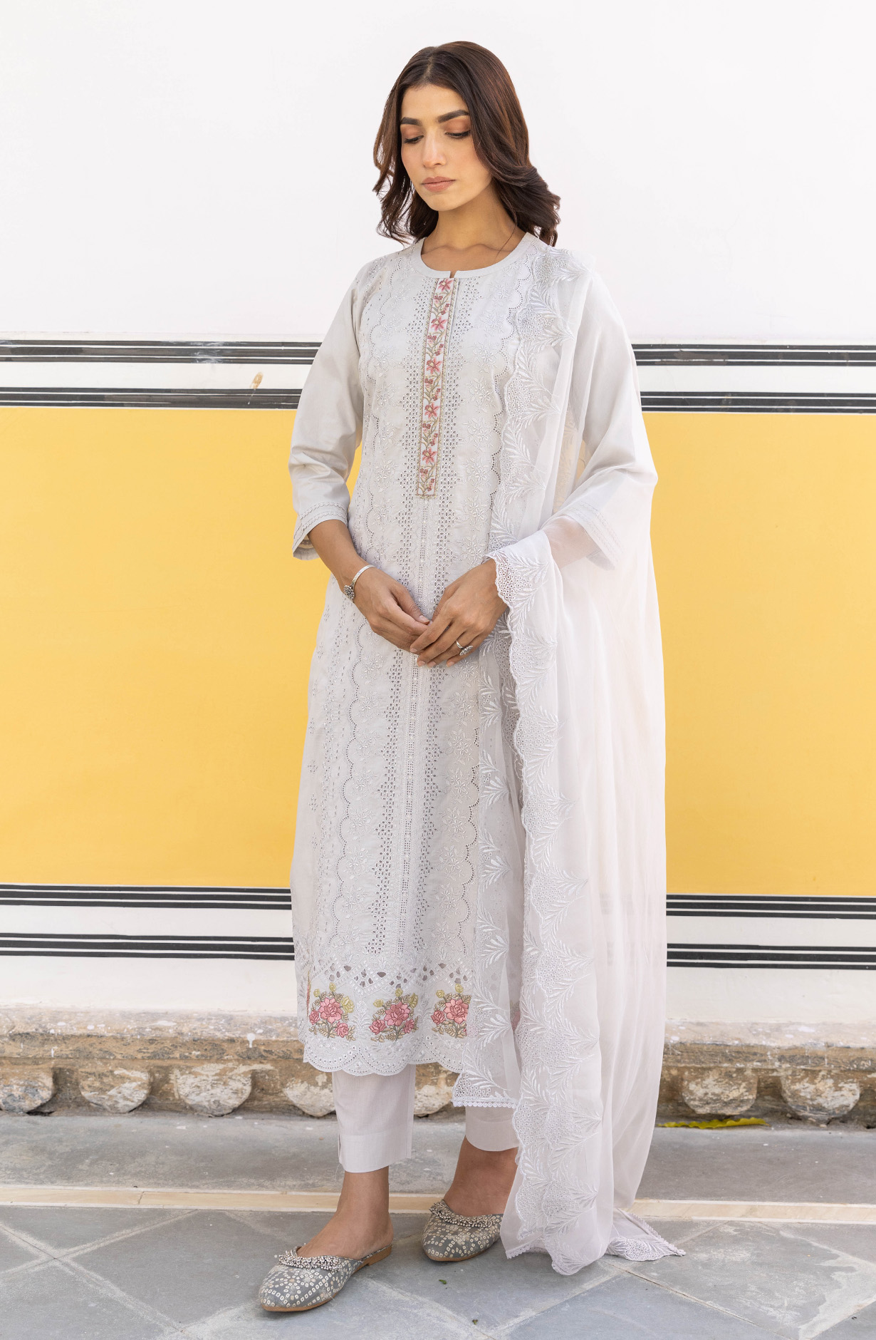 Grey Cotton Unstitched Embroidered Salwar Kameez - MIT1920