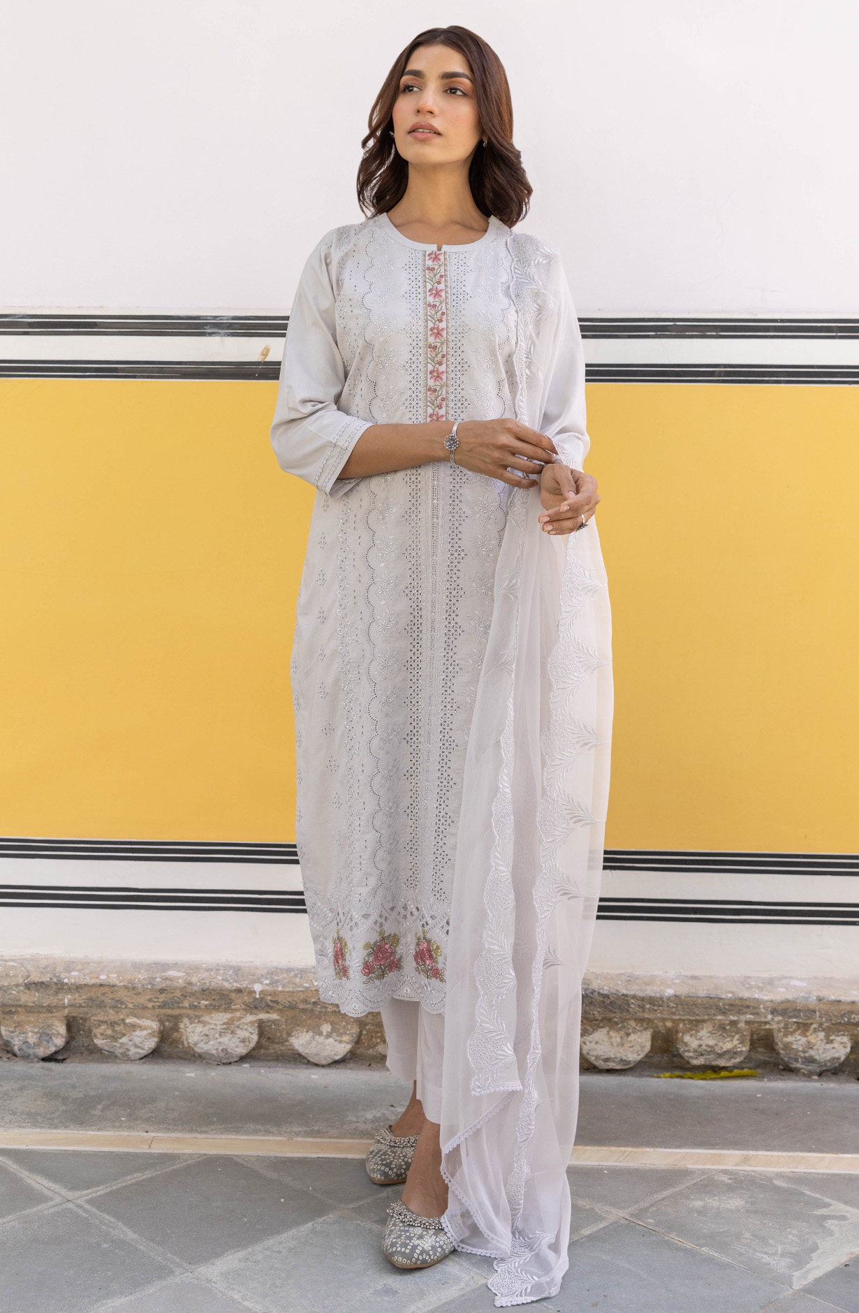 Grey Cotton Unstitched Embroidered Salwar Kameez - MIT1920