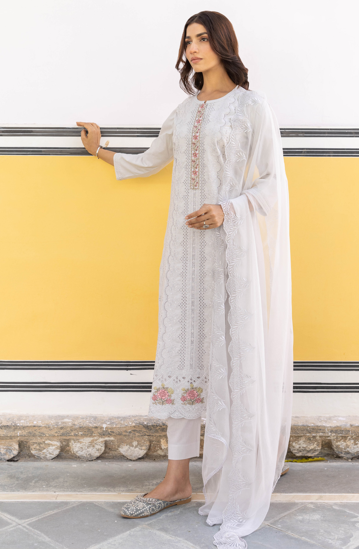 Grey Cotton Unstitched Embroidered Salwar Kameez - MIT1920