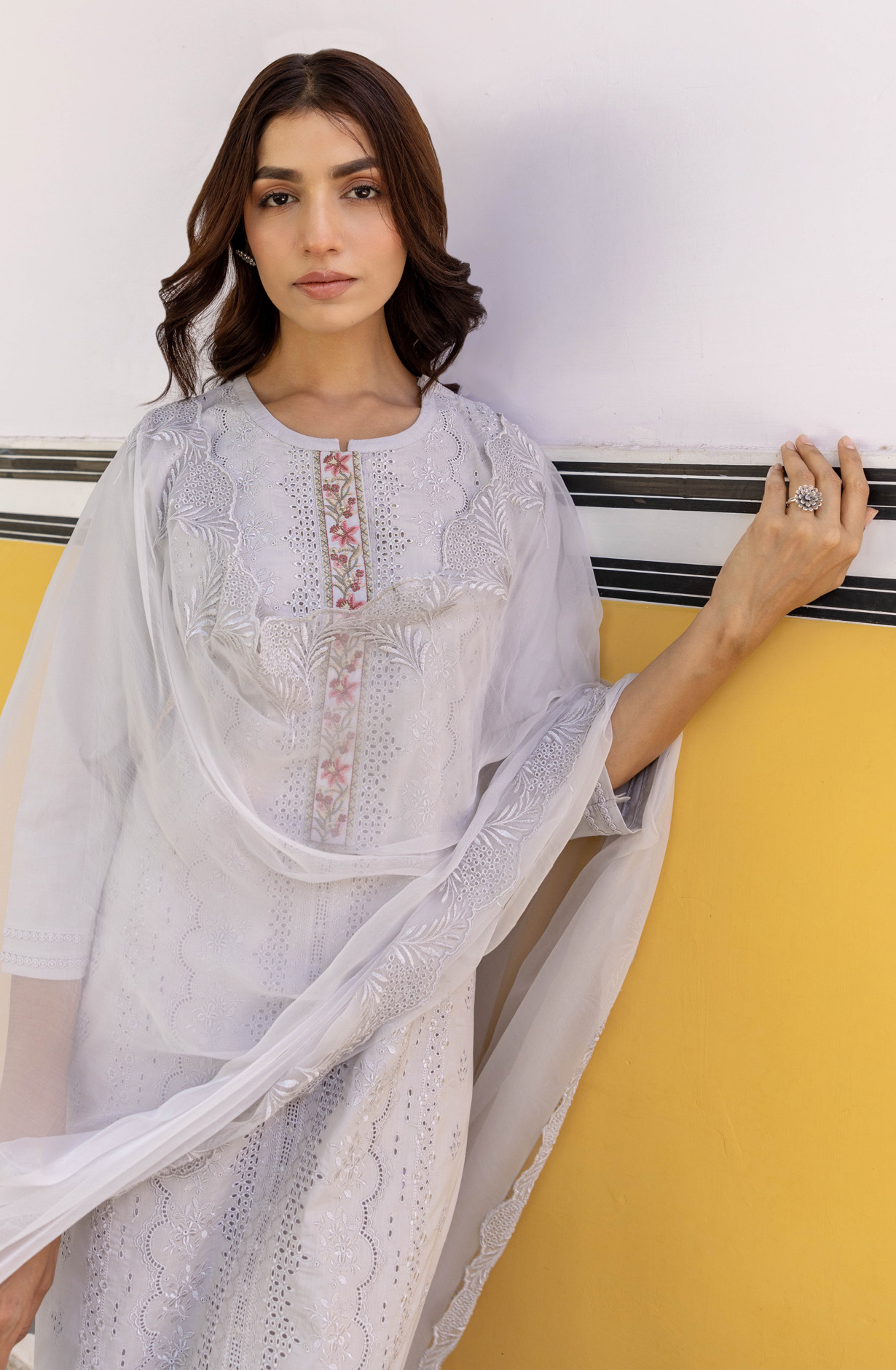 Grey Cotton Unstitched Embroidered Salwar Kameez - MIT1920