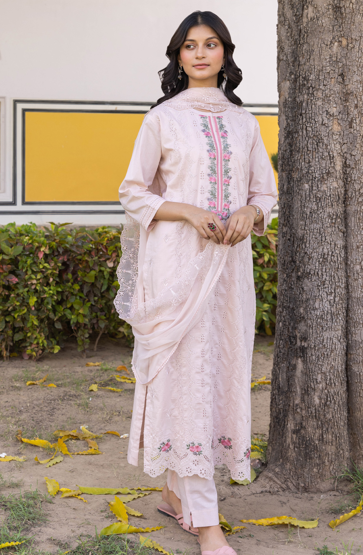 Peach Cotton Unstitched Embroidered Salwar Kameez - MIT1921