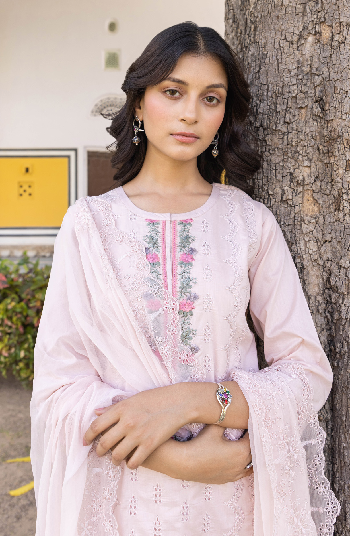 Peach Cotton Unstitched Embroidered Salwar Kameez - MIT1921