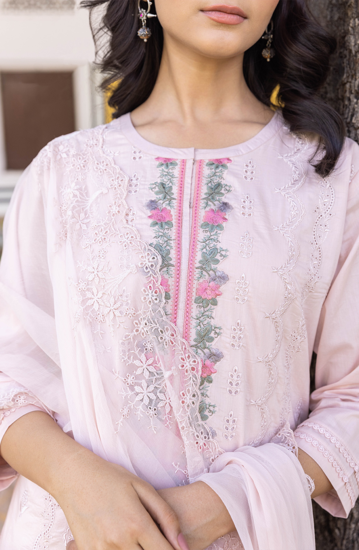 Peach Cotton Unstitched Embroidered Salwar Kameez - MIT1921