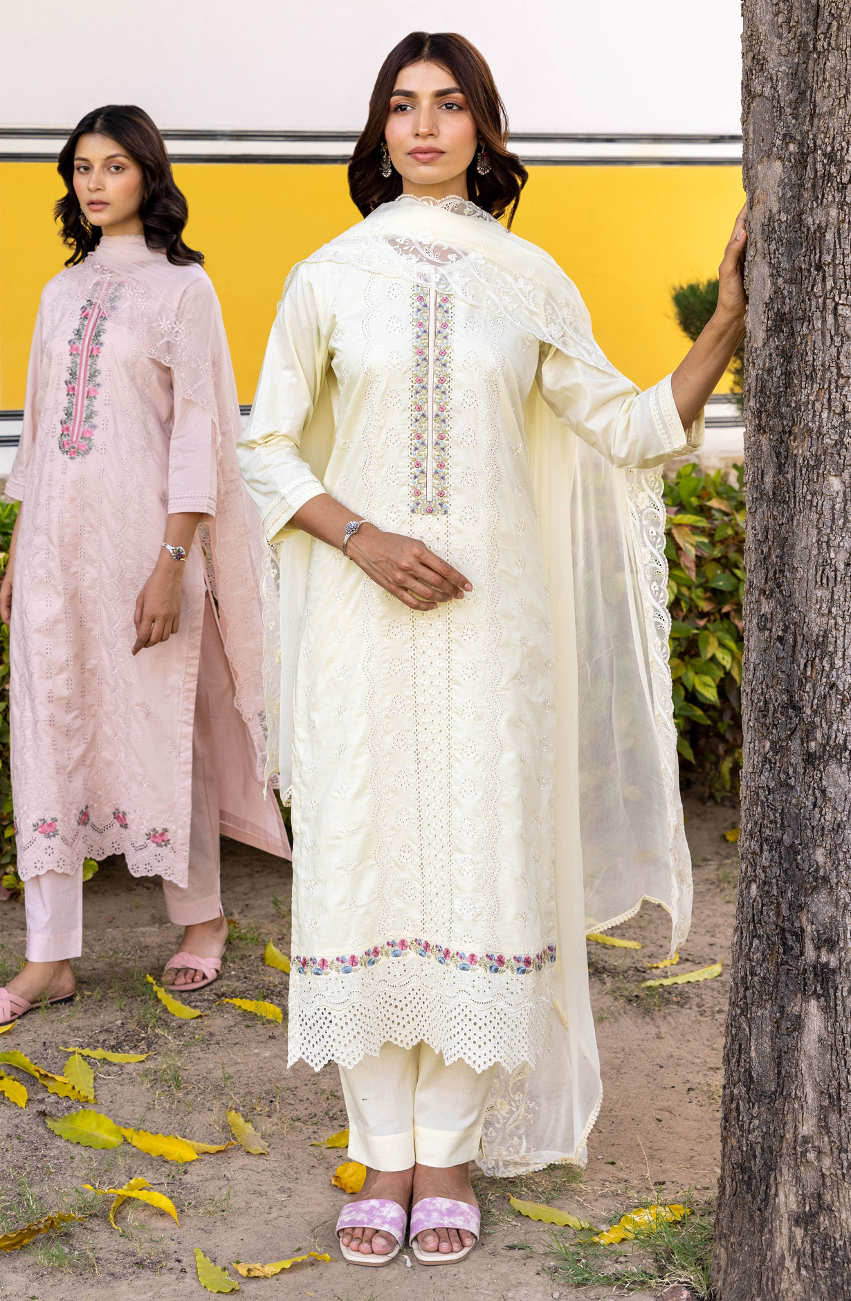 Light Yellow Cotton Unstitched Embroidered Salwar Kameez - MIT1922