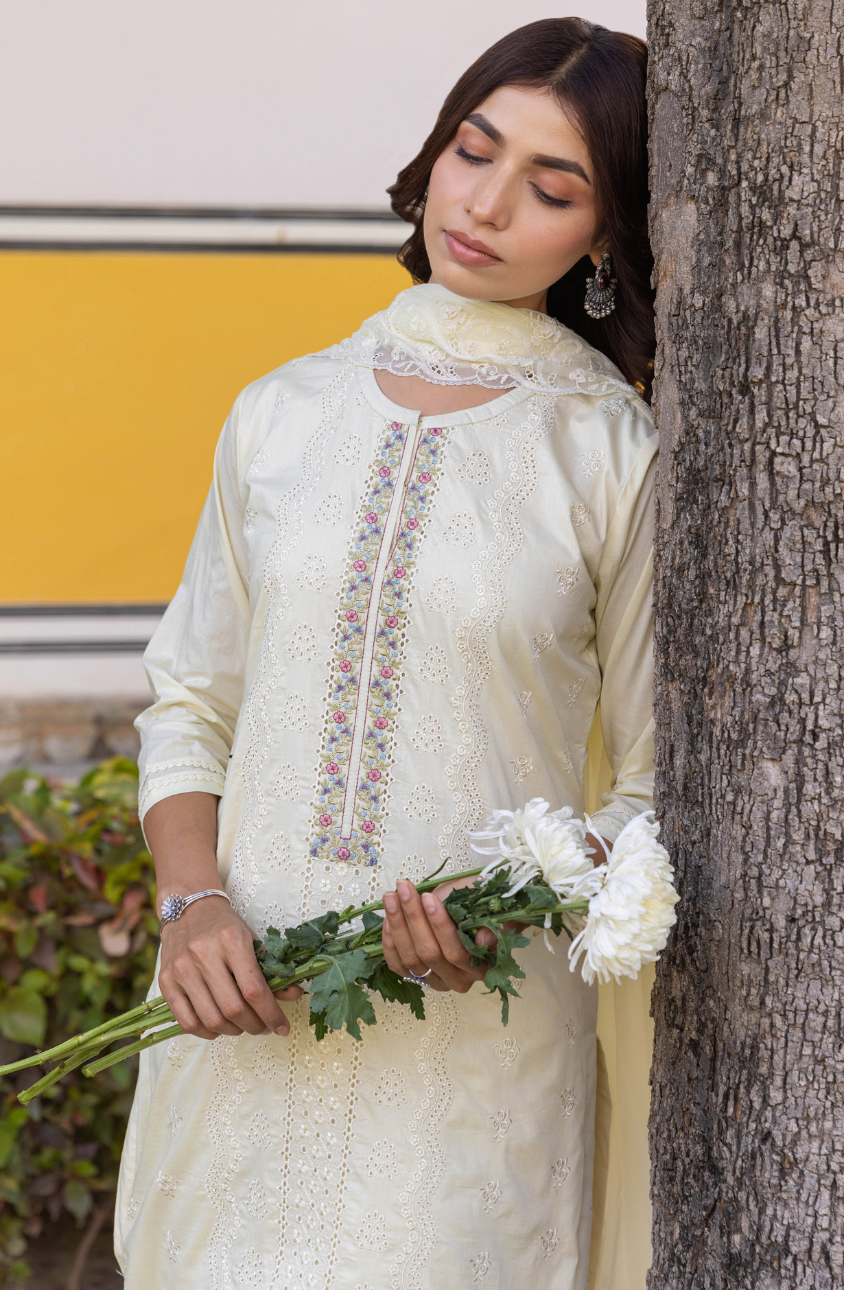 Light Yellow Cotton Unstitched Embroidered Salwar Kameez - MIT1922
