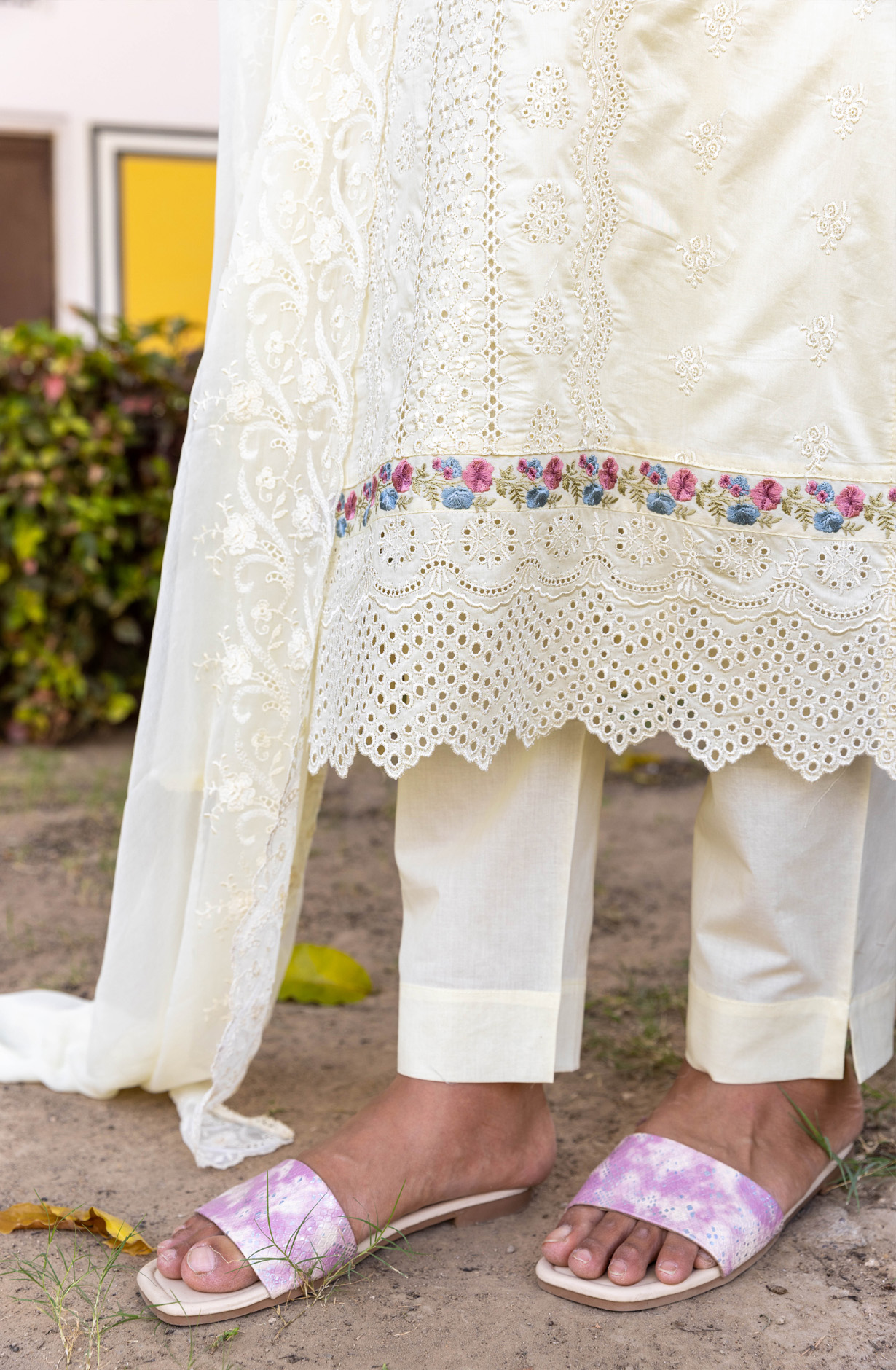 Light Yellow Cotton Unstitched Embroidered Salwar Kameez - MIT1922