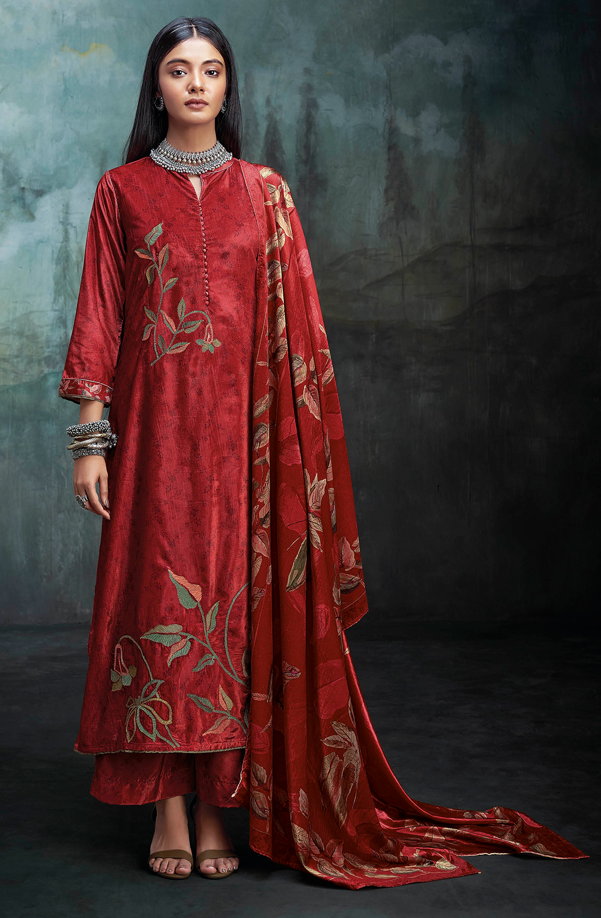 Maroon Luxe Velvet Beautiful Embroidered Salwar Suit - MIWC1678