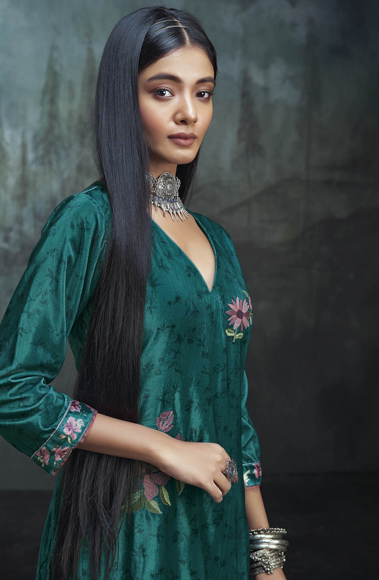 Firozi Luxe Velvet Beautiful Embroidered Salwar Suit - MIWC1679