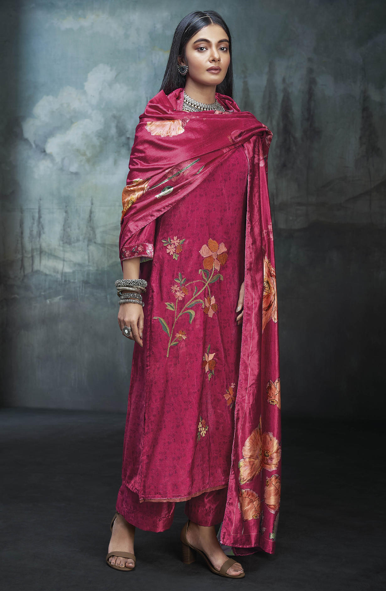 Rani Pink Luxe Velvet Beautiful Embroidered Salwar Suit - MIWC1682