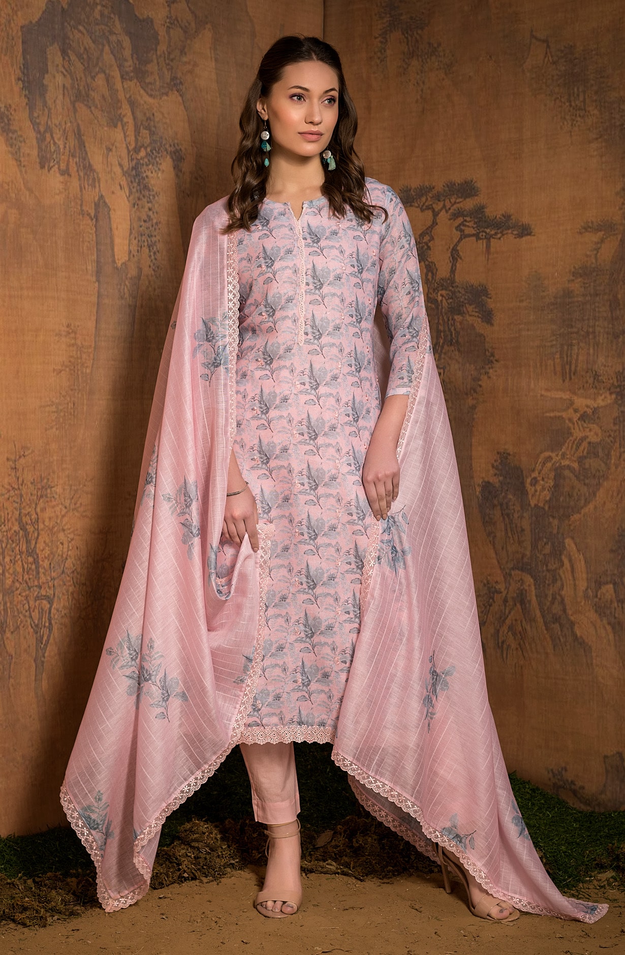 Peach Cotton Linen Exclusive Unstitched Suit with Dupatta - MOG1100B