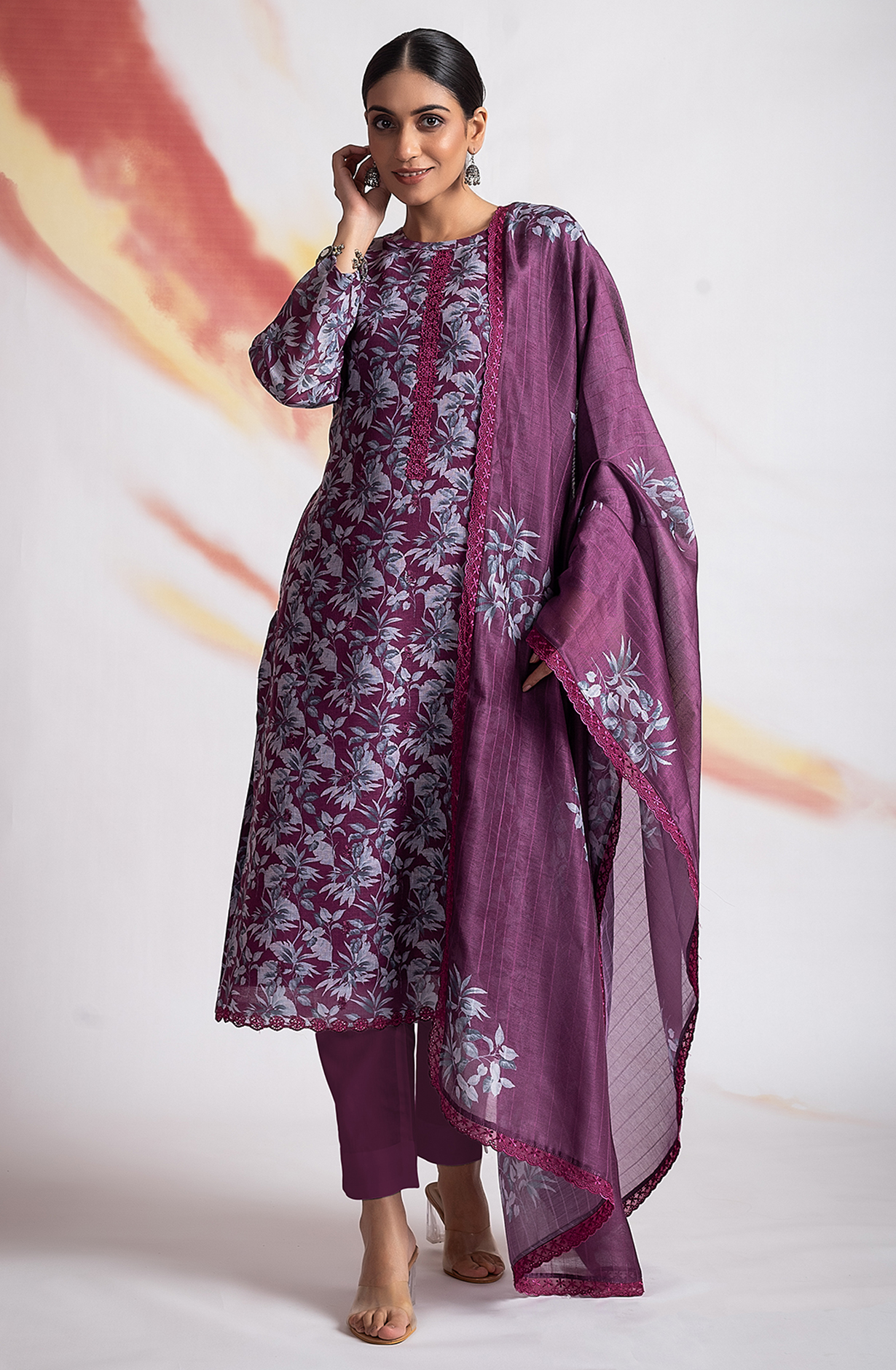 Purple Linen Unstitched Digital Printed Salwar Kameez - MOG2214