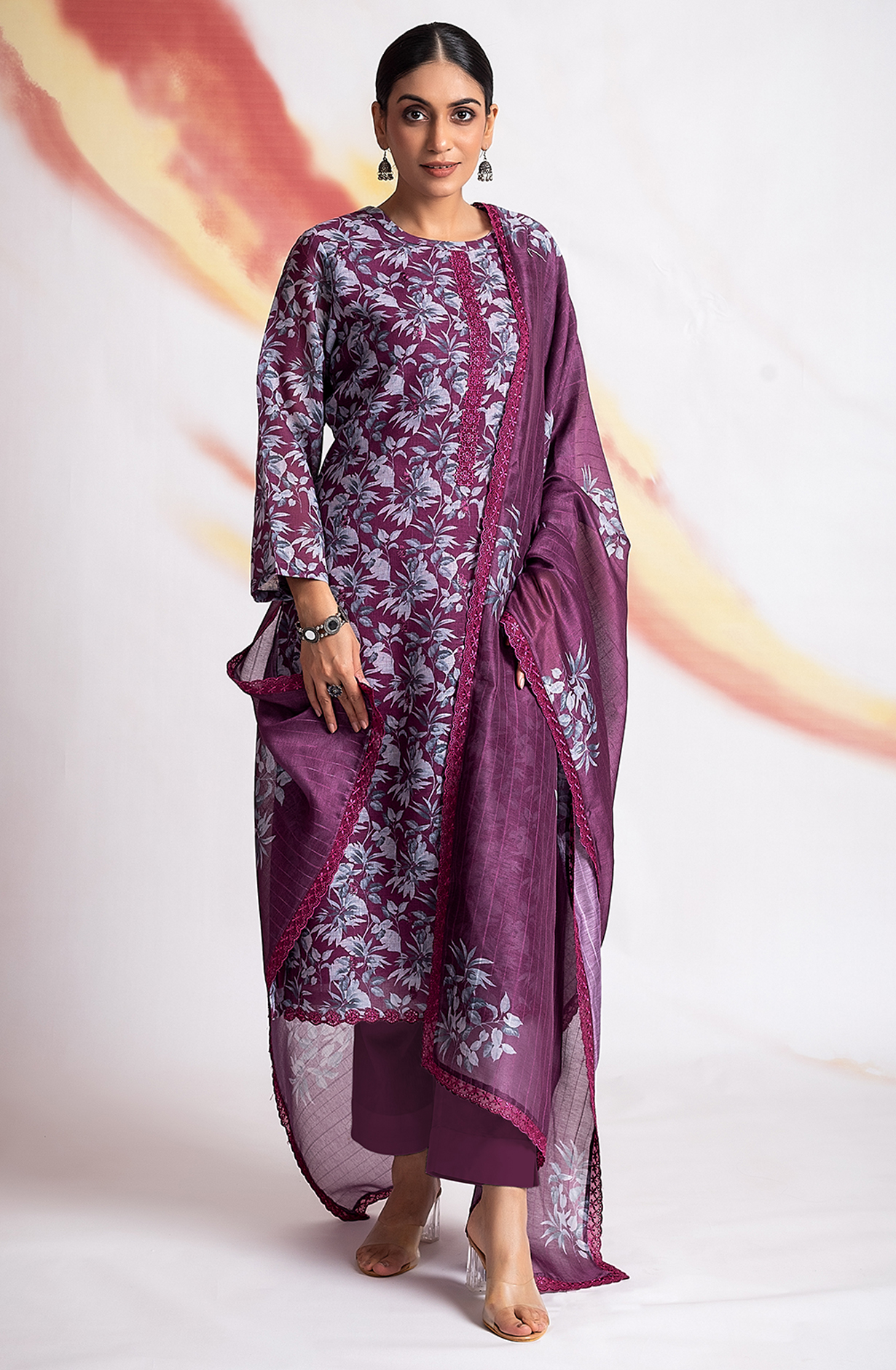 Purple Linen Unstitched Digital Printed Salwar Kameez - MOG2214
