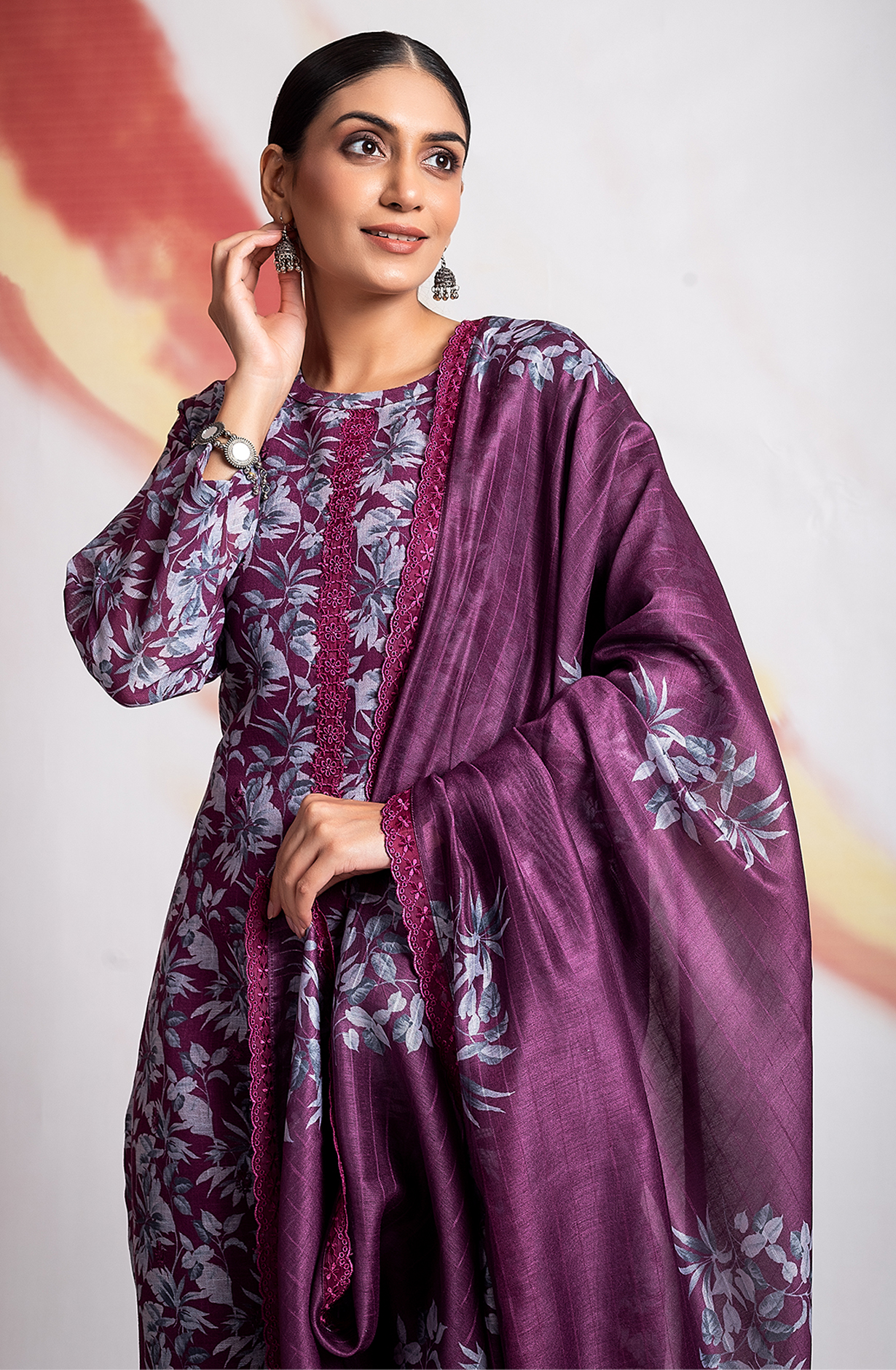 Purple Linen Unstitched Digital Printed Salwar Kameez - MOG2214