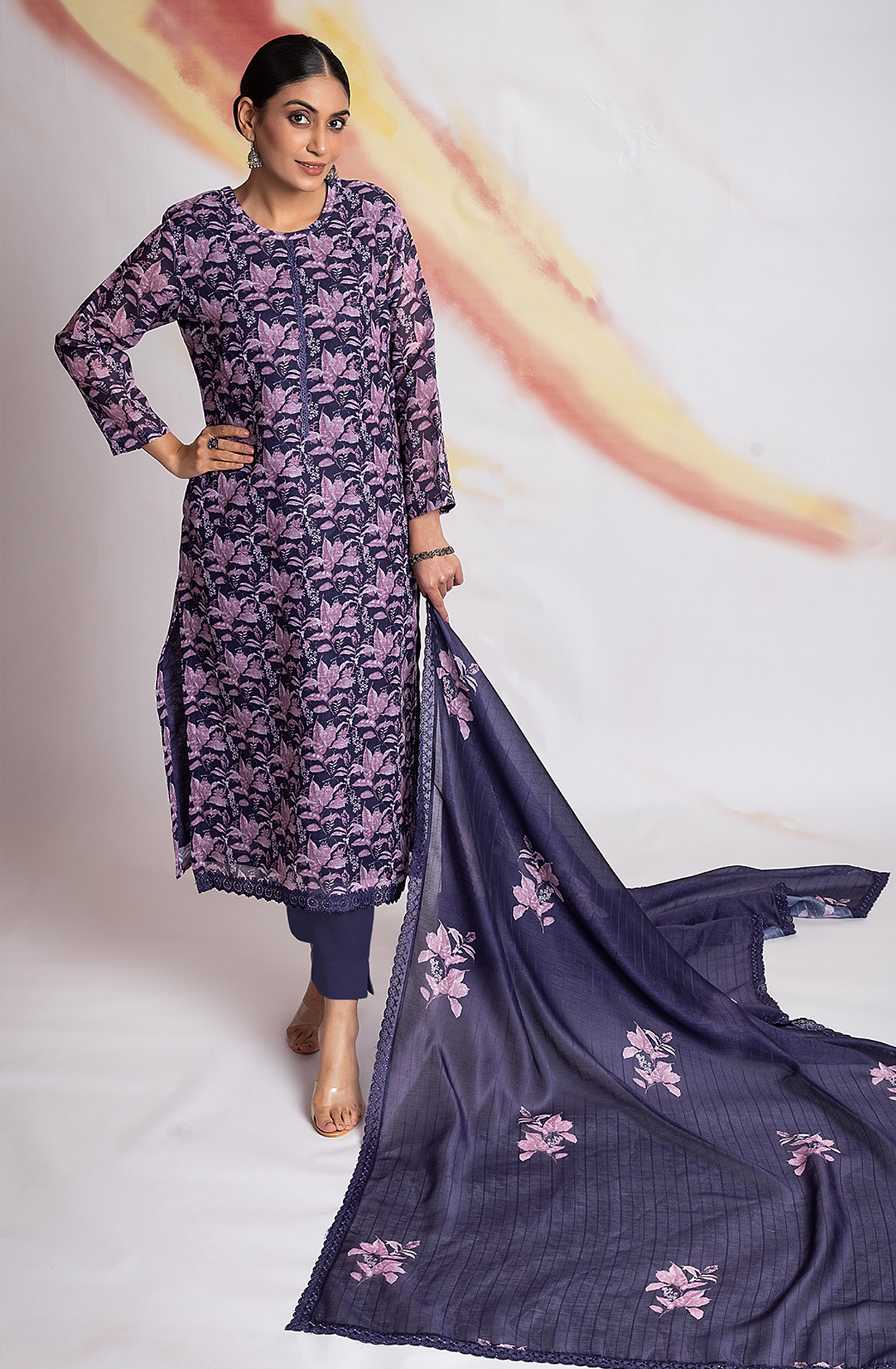 Violet Linen Unstitched Digital Printed Salwar Kameez - MOG2215
