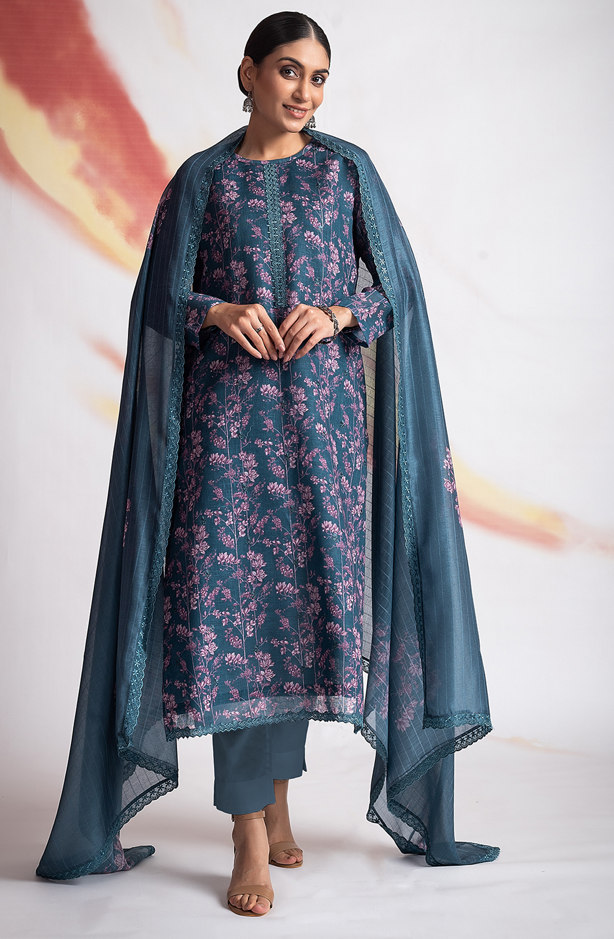 Teal Linen Unstitched Digital Printed Salwar Kameez - MOG2216