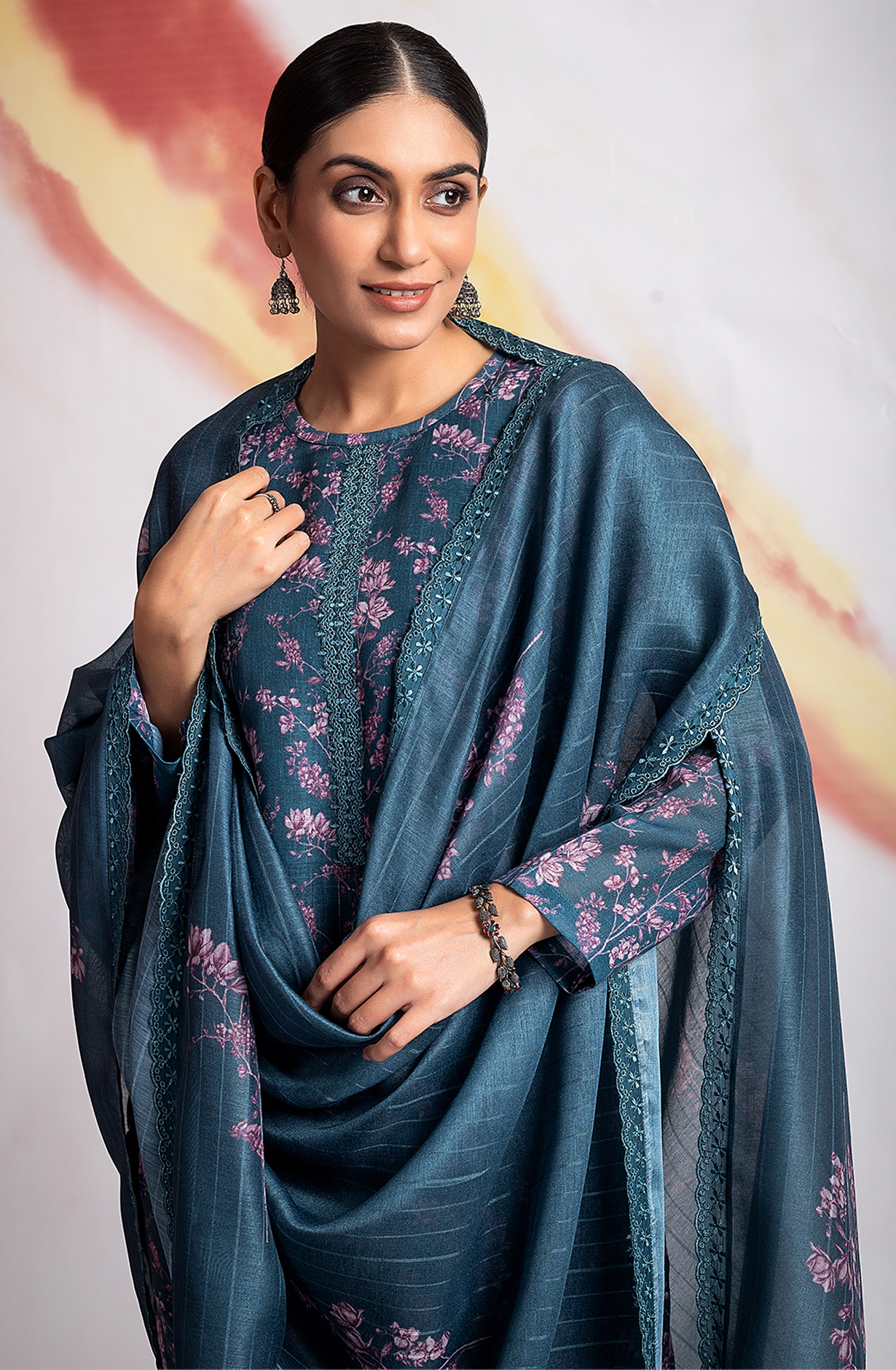 Teal Linen Unstitched Digital Printed Salwar Kameez - MOG2216