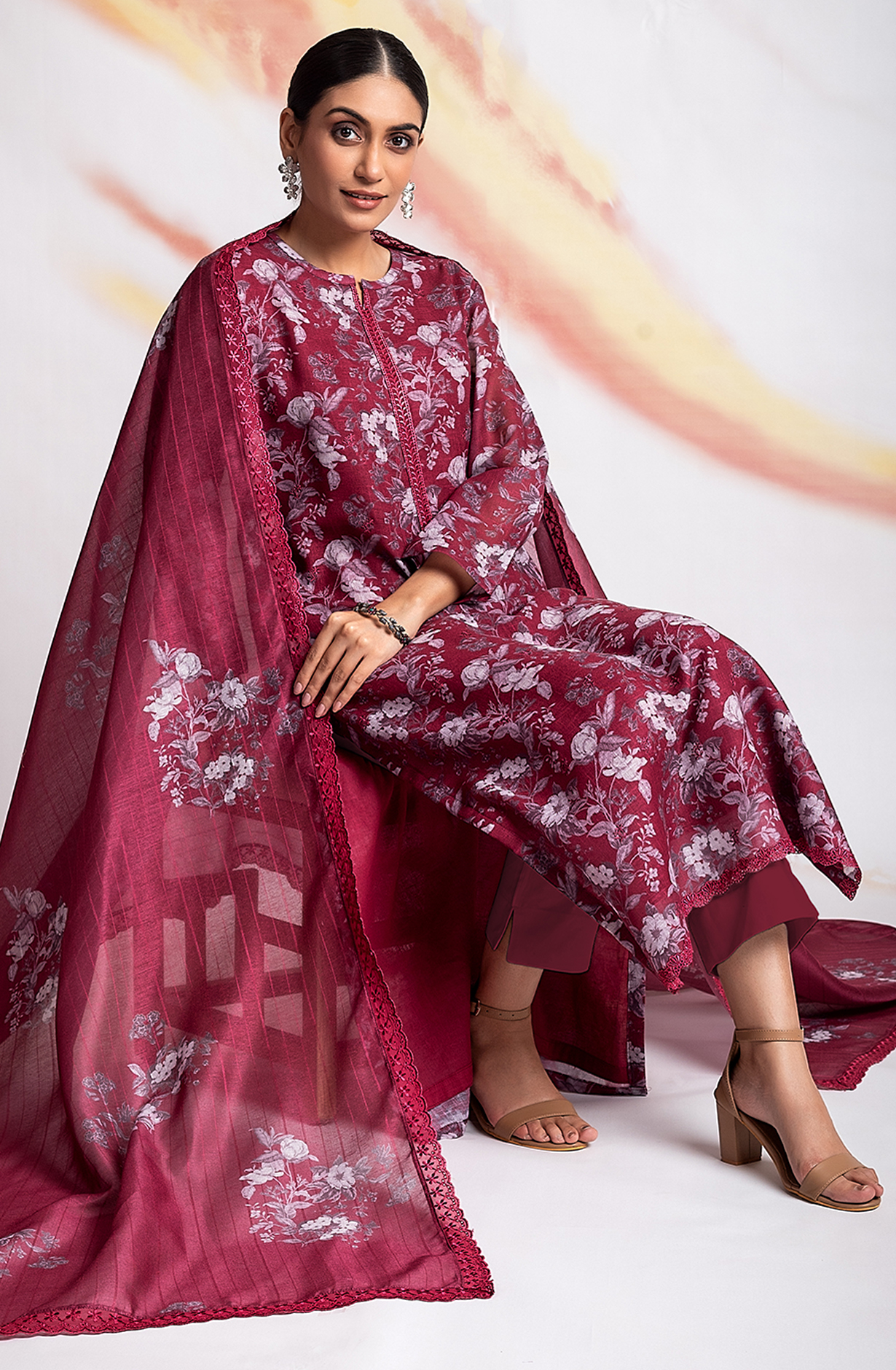 Maroon Linen Unstitched Digital Printed Salwar Kameez - MOG2217