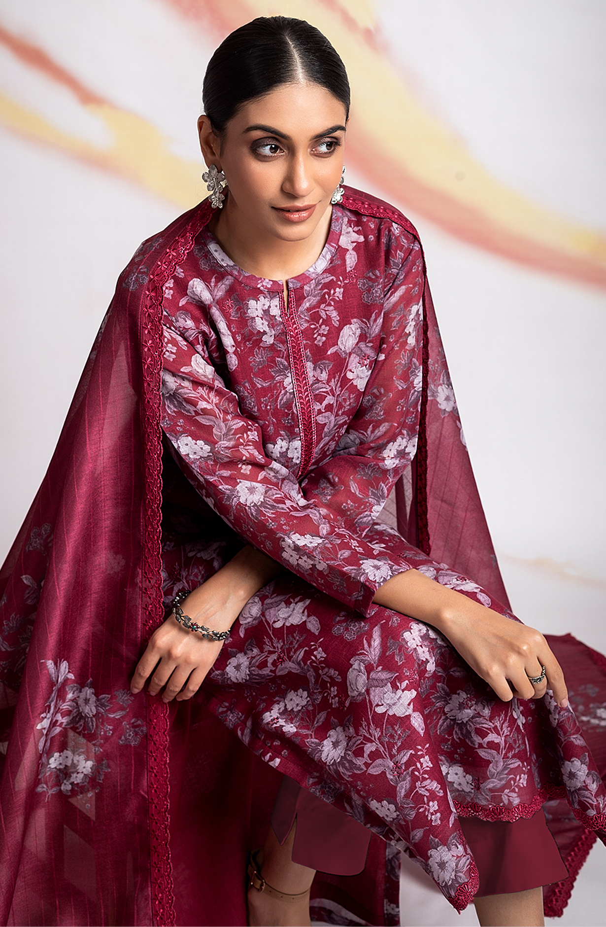 Maroon Linen Unstitched Digital Printed Salwar Kameez - MOG2217
