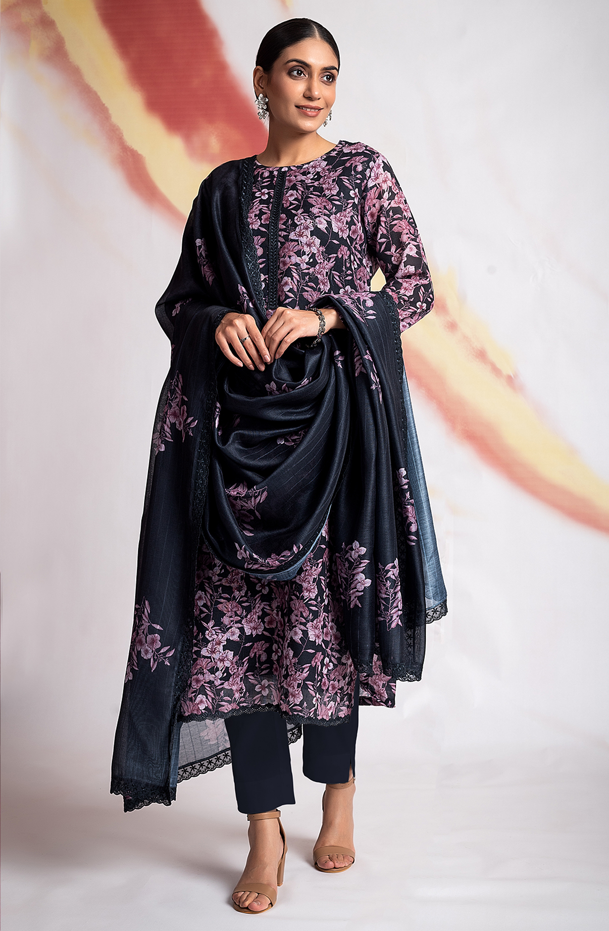 Black Linen Unstitched Digital Printed Salwar Kameez - MOG2218