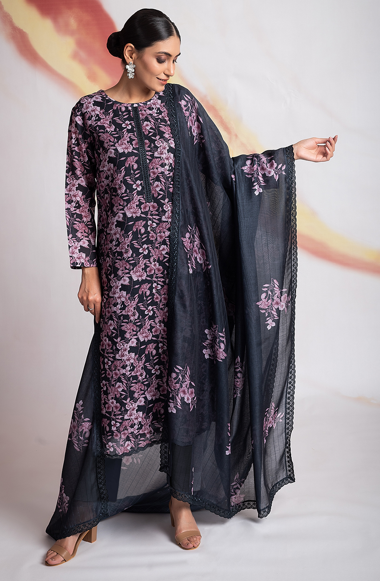 Black Linen Unstitched Digital Printed Salwar Kameez - MOG2218