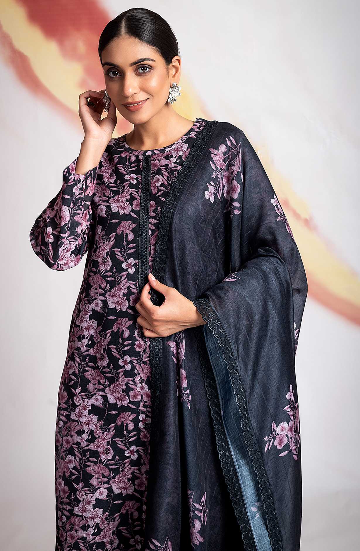 Black Linen Unstitched Digital Printed Salwar Kameez - MOG2218
