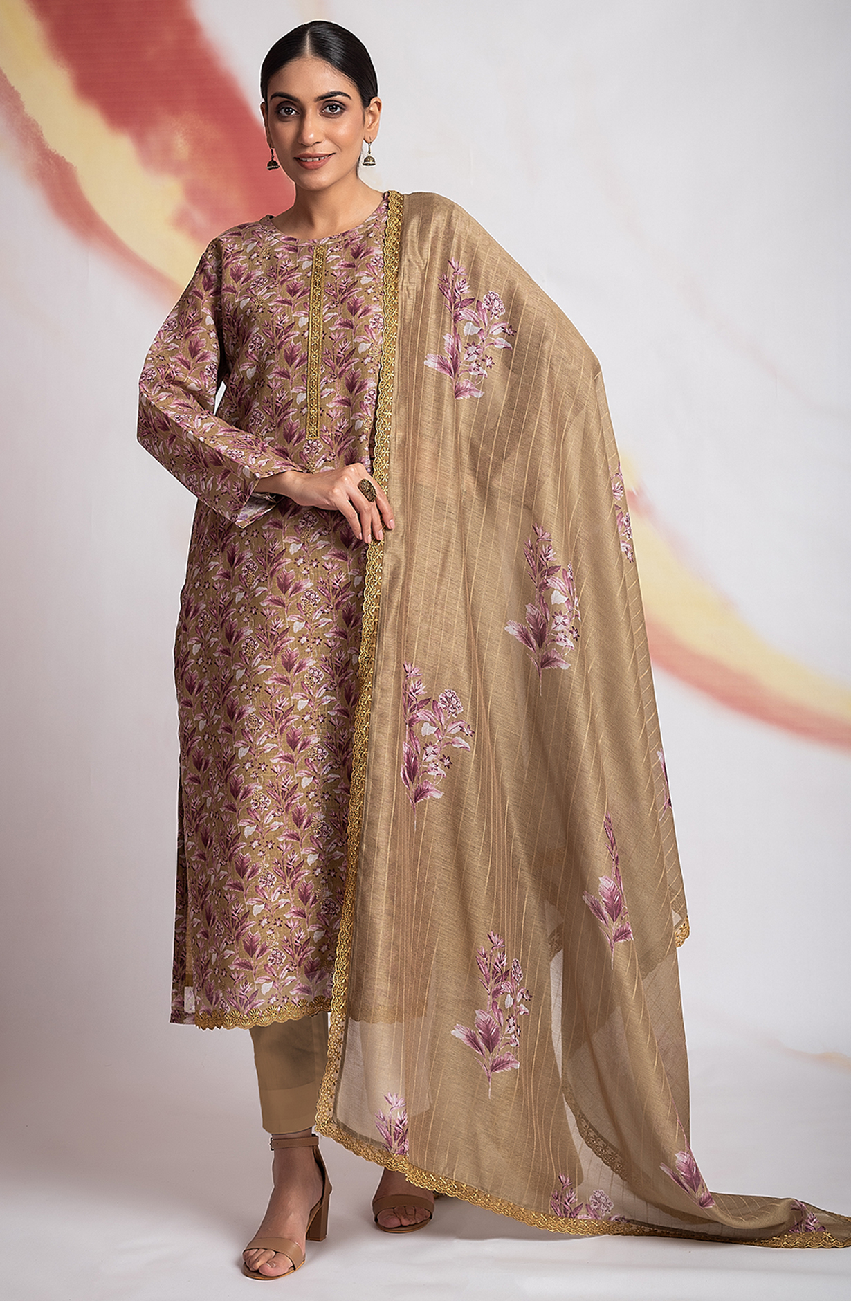 Mehndi Green Linen Unstitched Digital Printed Salwar Kameez - MOG2219