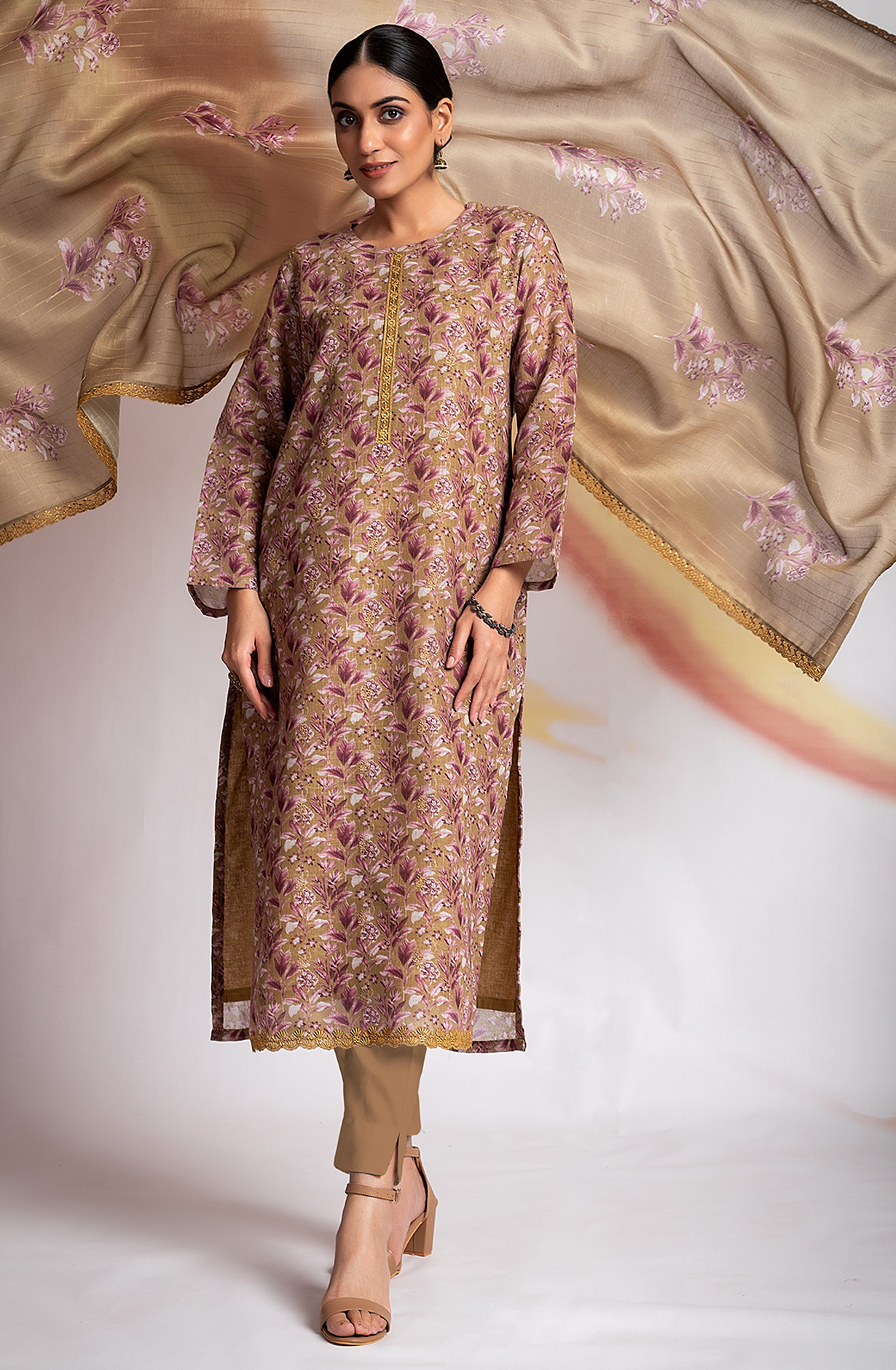 Mehndi Green Linen Unstitched Digital Printed Salwar Kameez - MOG2219