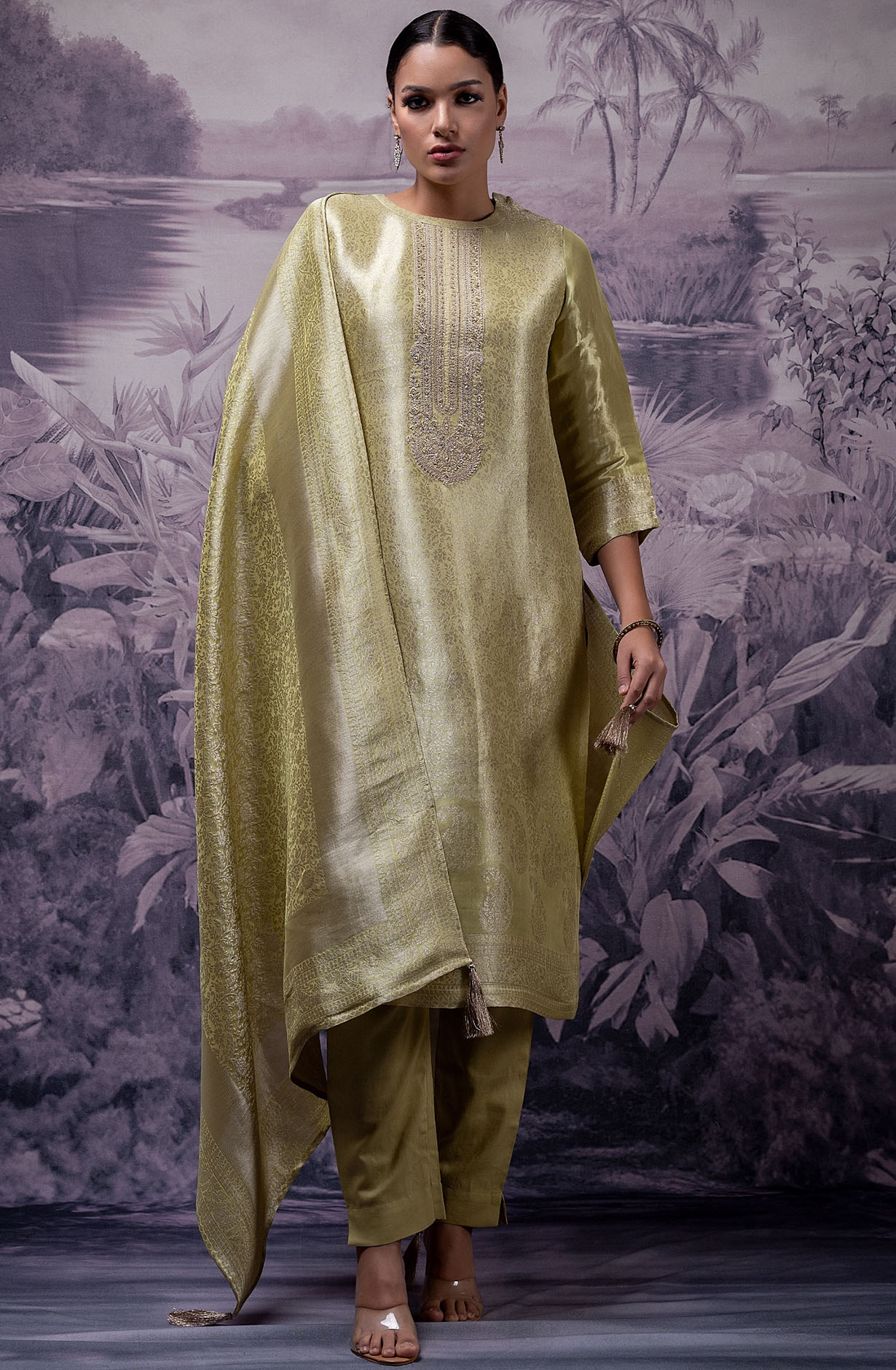 Pista Green Luxe Silk Jacquard Salwar Kameez with Dupatta - MOK2122A