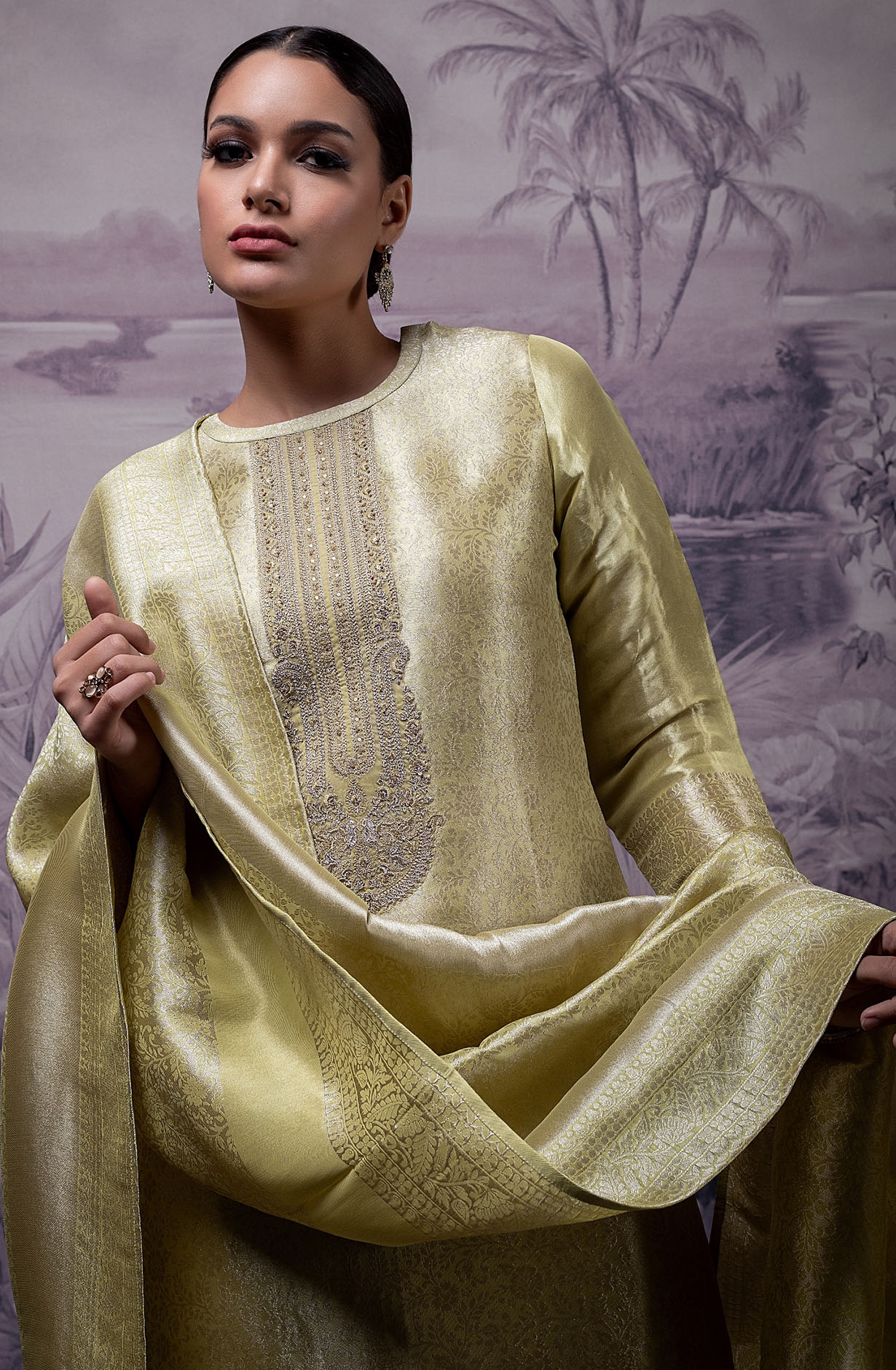 Pista Green Luxe Silk Jacquard Salwar Kameez with Dupatta - MOK2122A