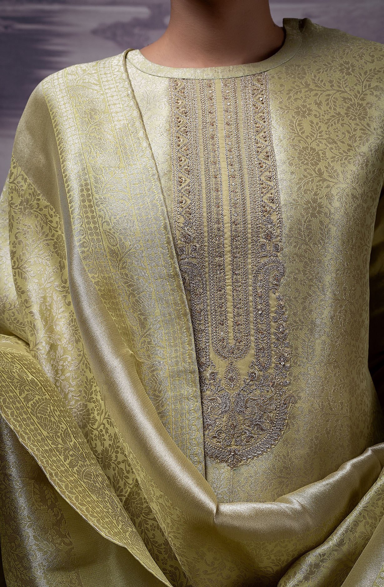 Pista Green Luxe Silk Jacquard Salwar Kameez with Dupatta - MOK2122A