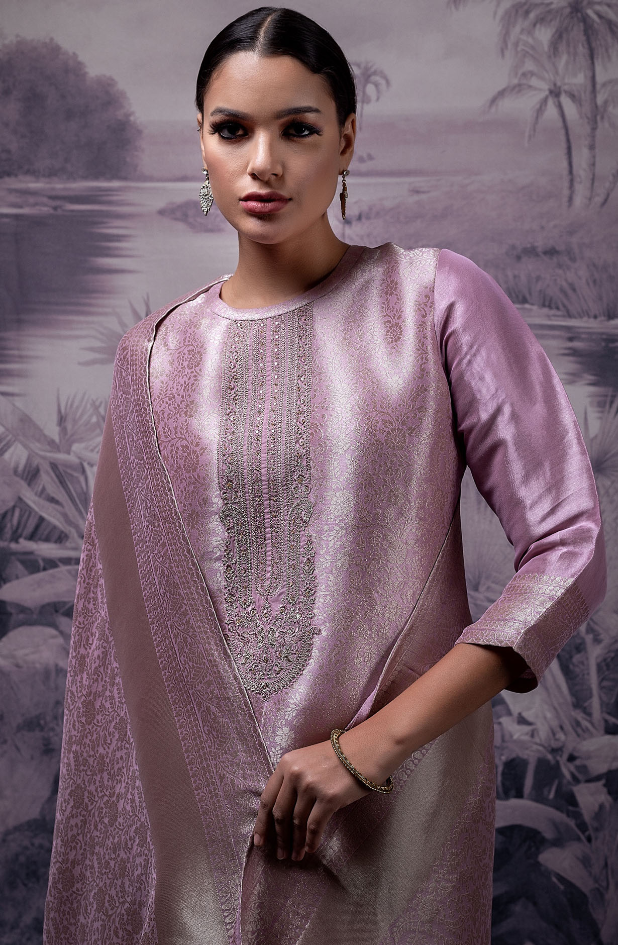 Baby Pink Luxe Silk Jacquard Salwar Kameez with Dupatta - MOK2122B