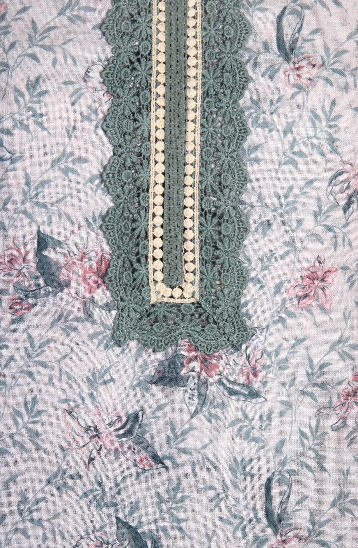 Off-white and Grey Linen Exclusive Lacework Salwar Kameez Dupatta - MOZ1903B