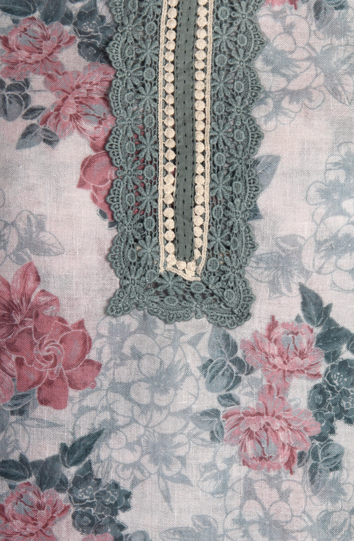 Off-white and Grey Linen Exclusive Lacework Salwar Kameez Dupatta - MOZ1903C