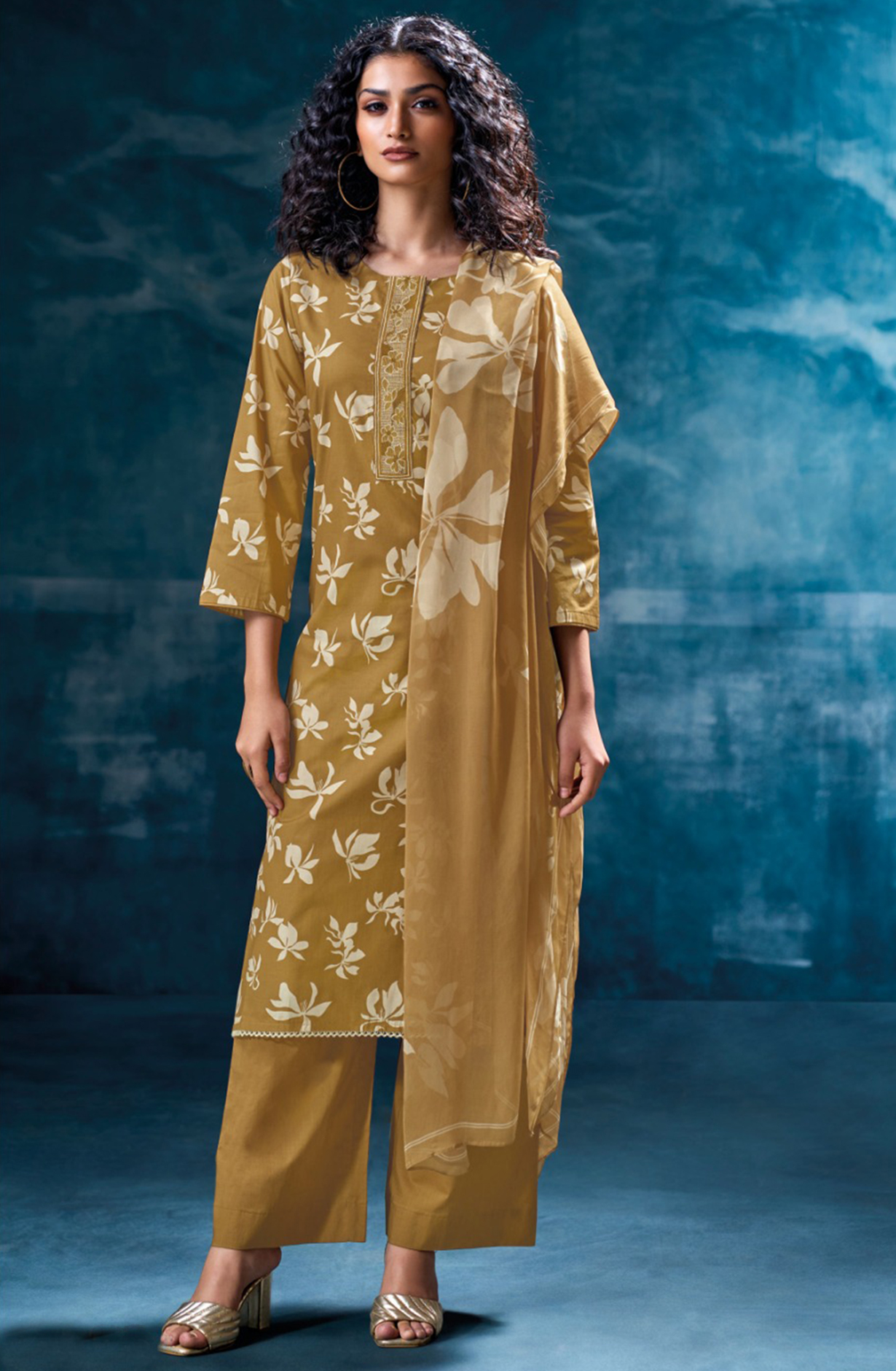 Brown Printed Cotton Suit Dupatta- MRIS3581C