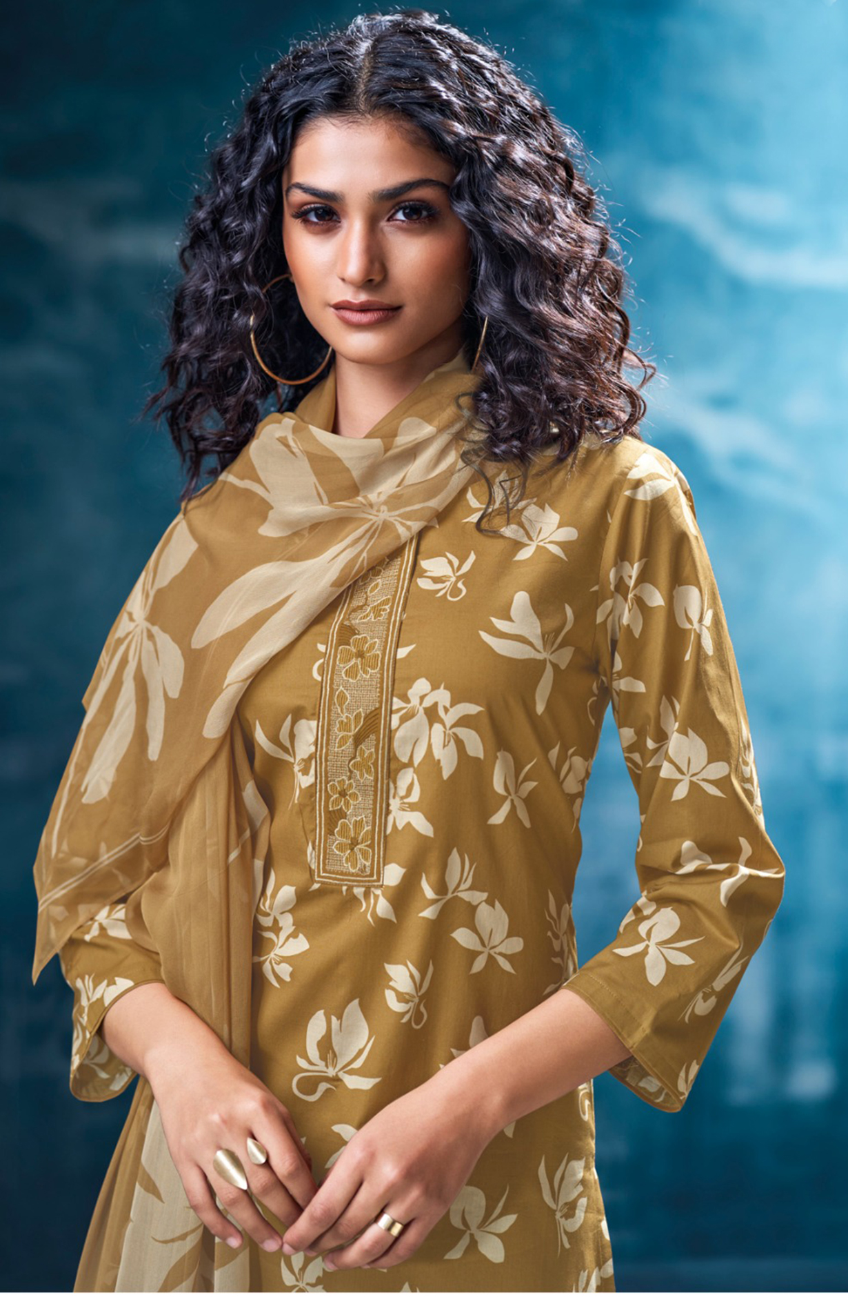 Brown Printed Cotton Suit Dupatta- MRIS3581C