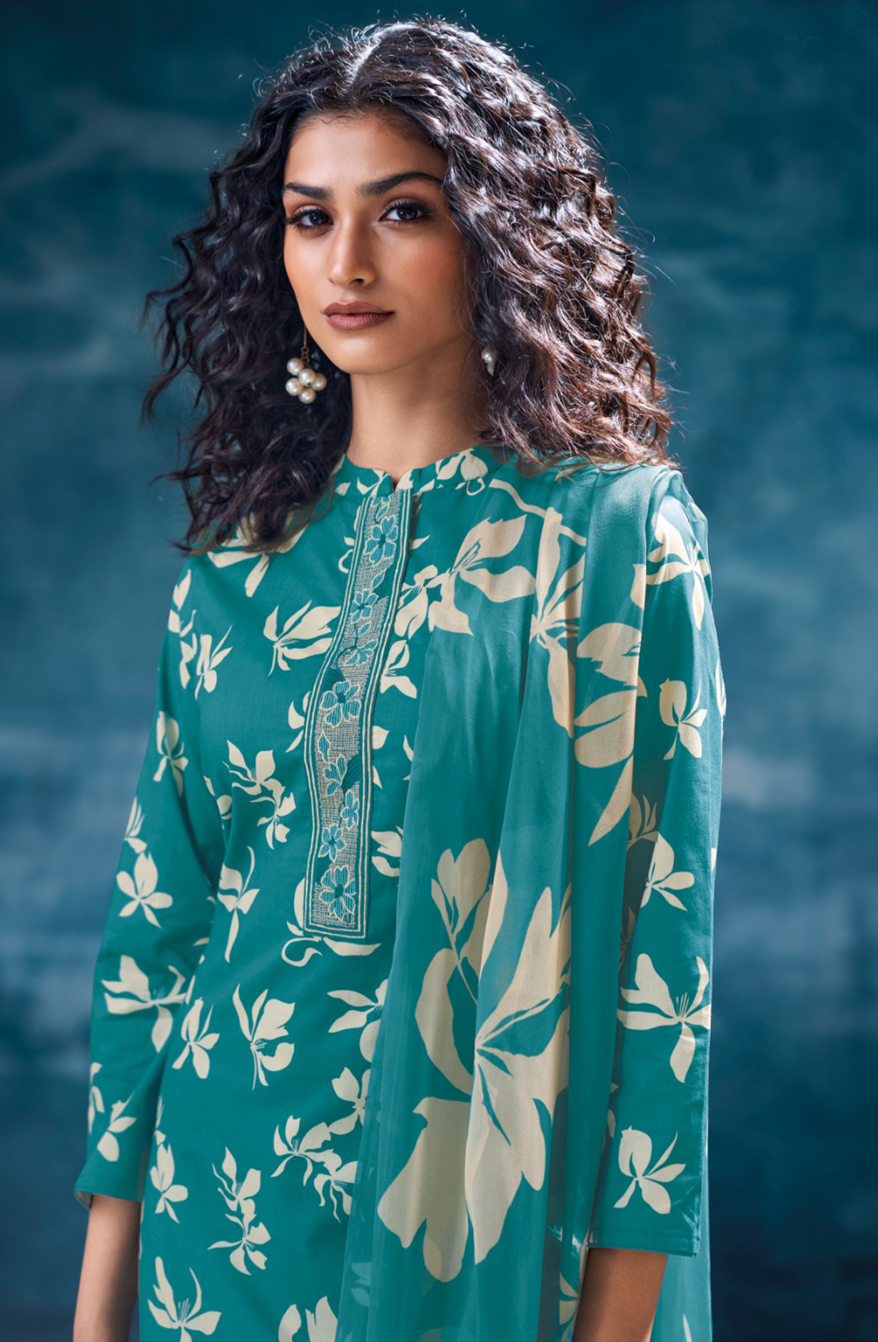 Firozi Printed Cotton Suit Dupatta- MRIS3581D