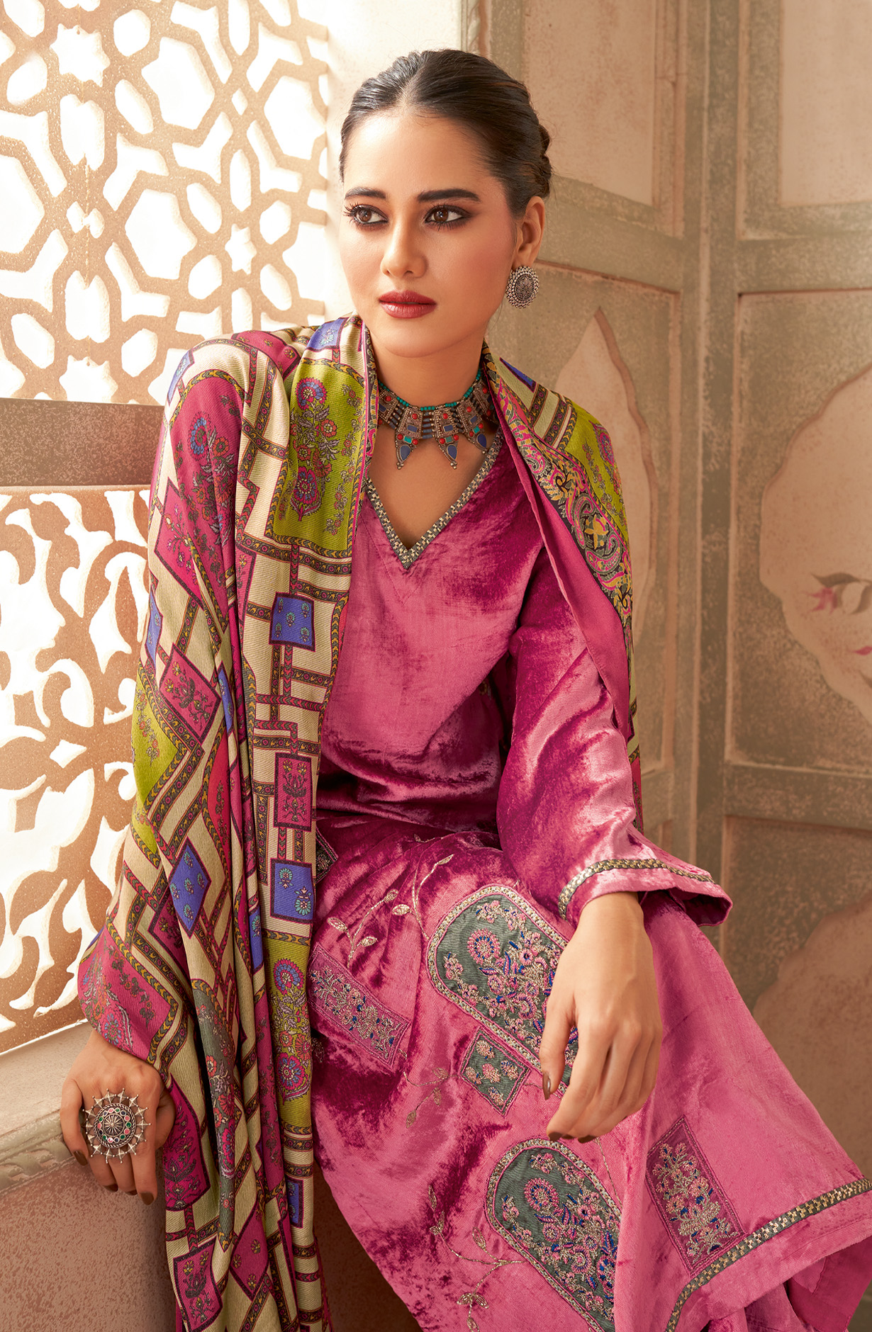 Pink Designer Pure Velvet Embroidered Salwar Suit - MUG736