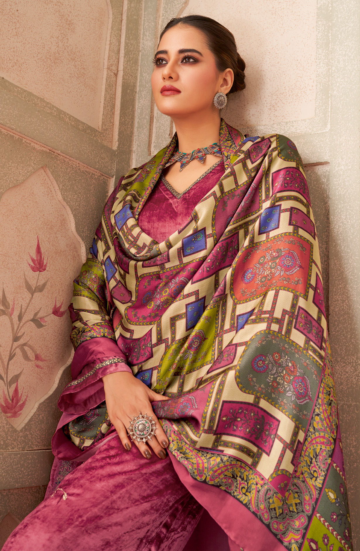 Pink Designer Pure Velvet Embroidered Salwar Suit - MUG736