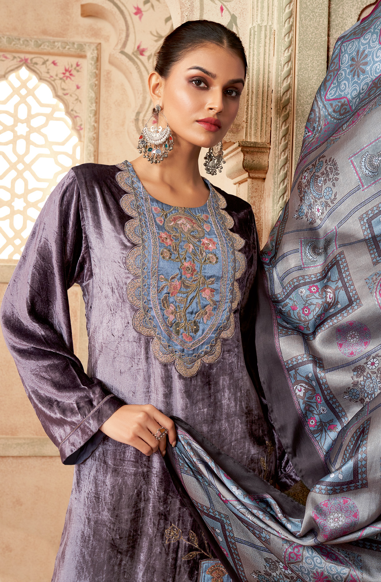 Light Purple Designer Pure Velvet Embroidered Salwar Suit - MUG795