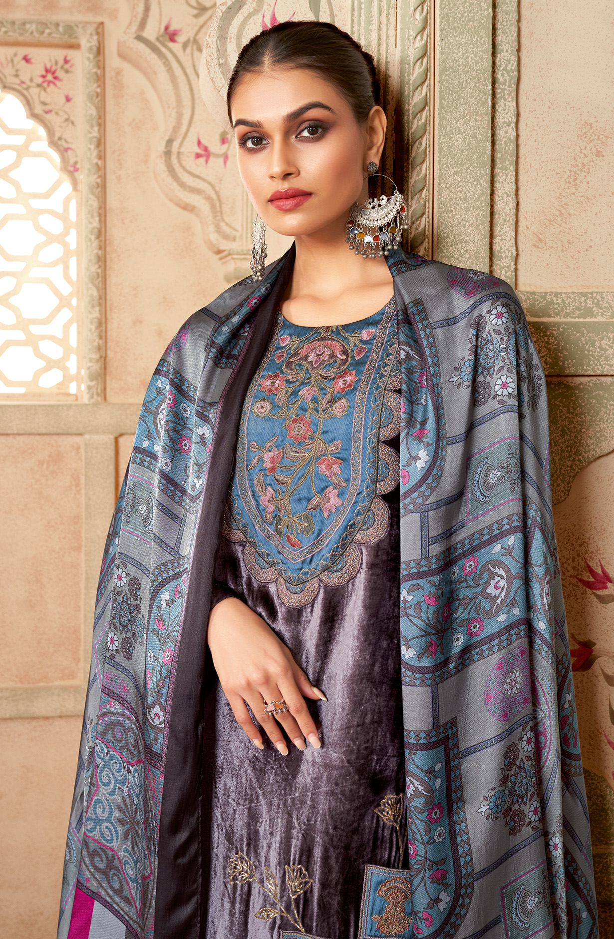 Light Purple Designer Pure Velvet Embroidered Salwar Suit - MUG795