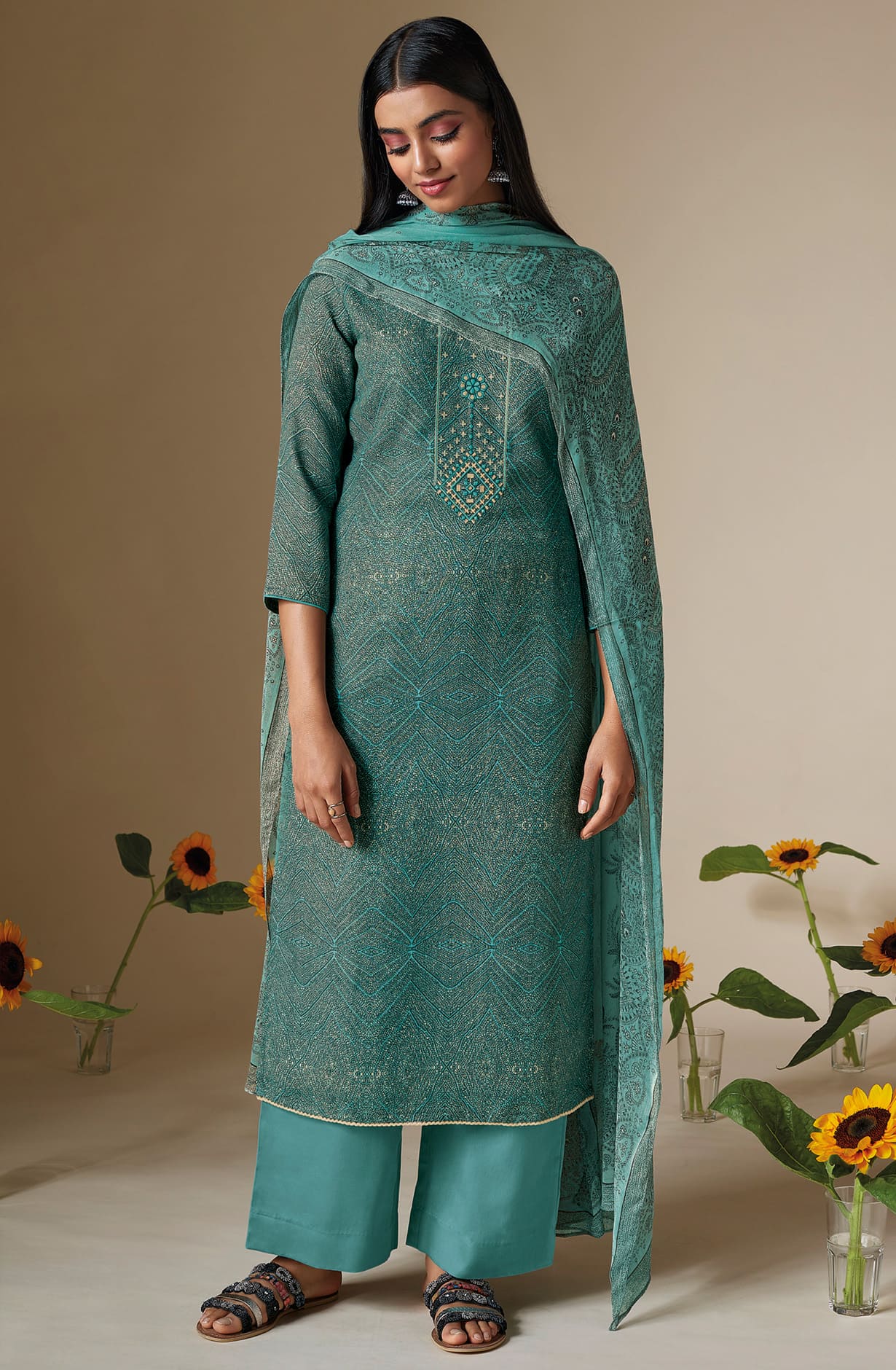 Multicolor Spun Winterwear Printed Unstitched Salwar Kameez - ANAS1120B