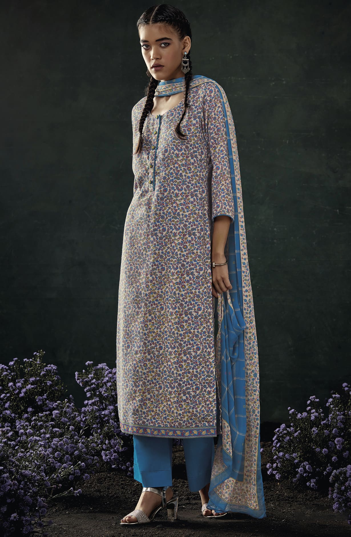 Multicolor Spun Winterwear Printed Unstitched Salwar Kameez - ANAS1154A
