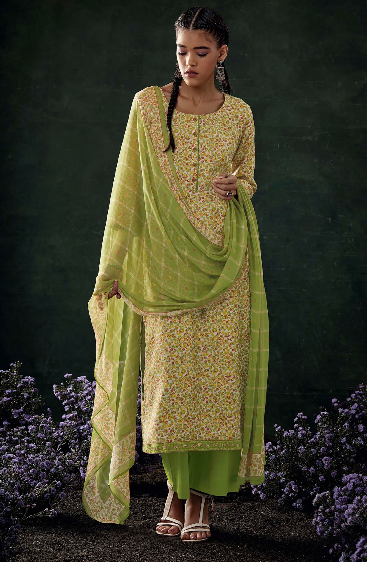 Multicolor Spun Winterwear Printed Unstitched Salwar Kameez - ANAS1154D