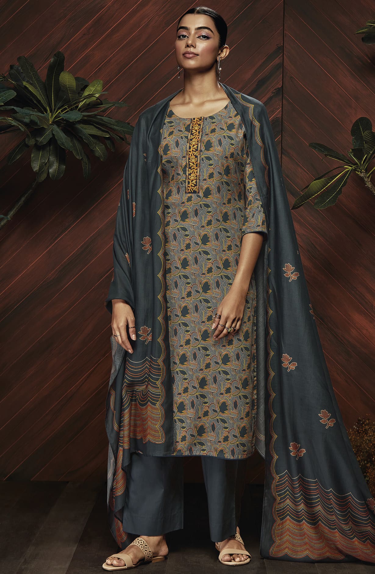Multicolor Spun Winterwear Printed Unstitched Salwar Kameez - KEYS1182B